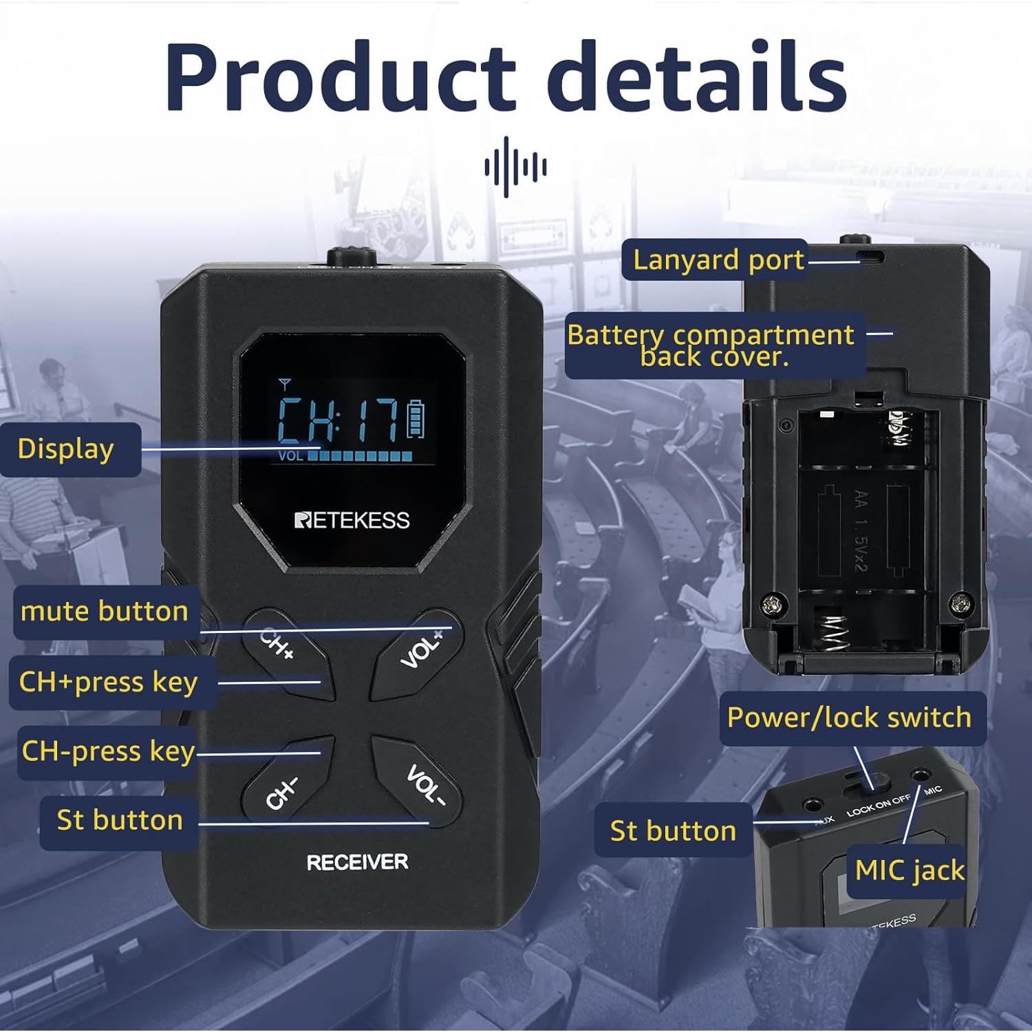 Retekess TT117 Sistema de Interpretación FM 1 Transmisor 5 Receptores