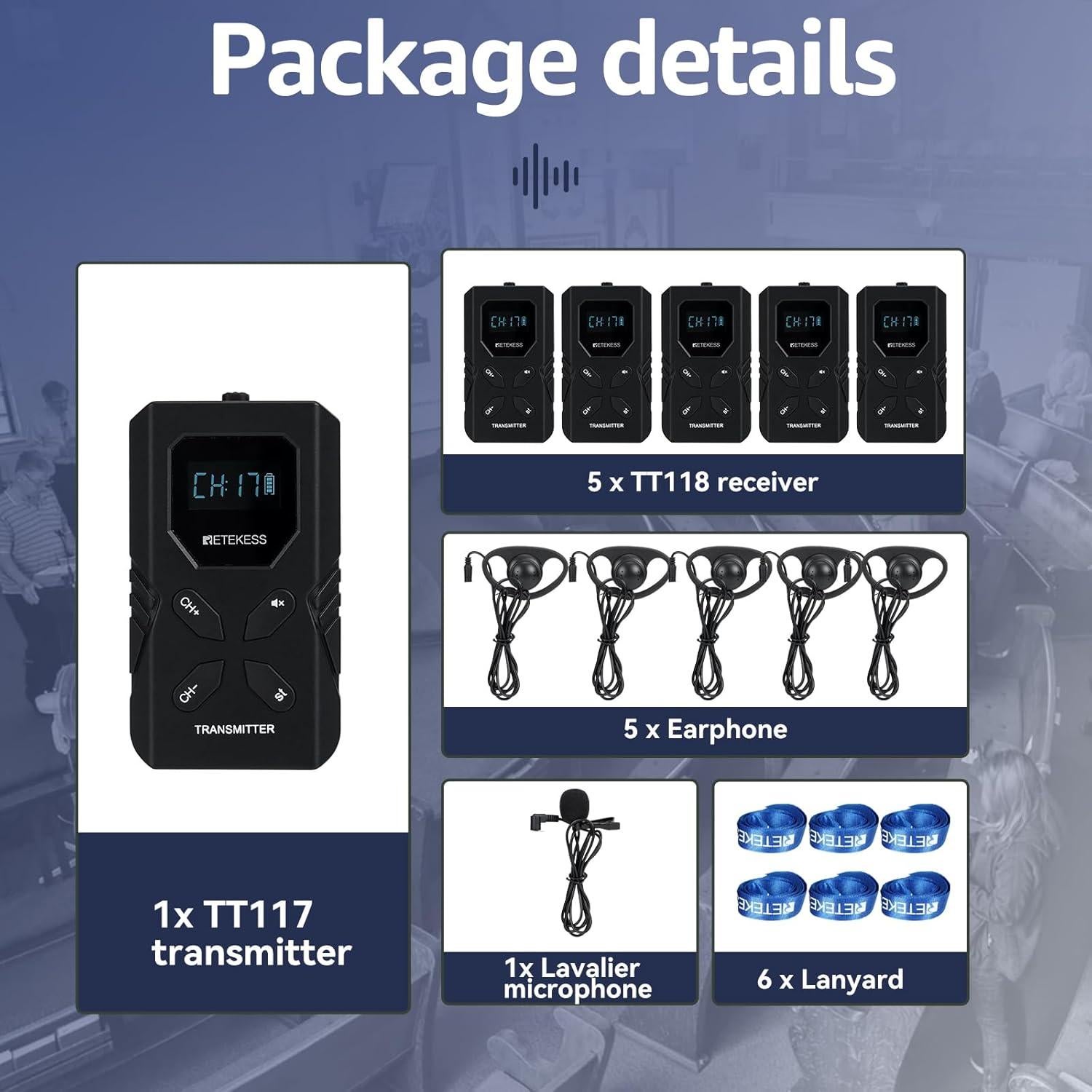 Retekess TT117 Sistema de Interpretación FM 1 Transmisor 5 Receptores