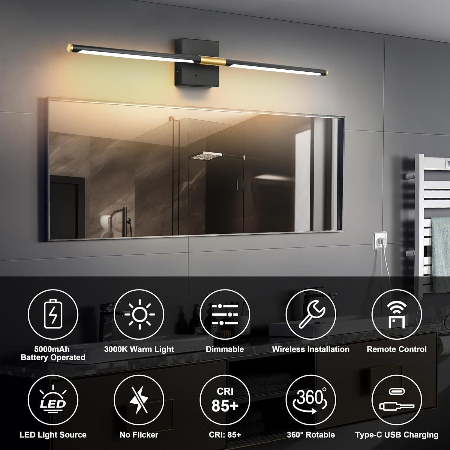 Juego de 2 apliques de pared LED Morauroral 61 cm recargables