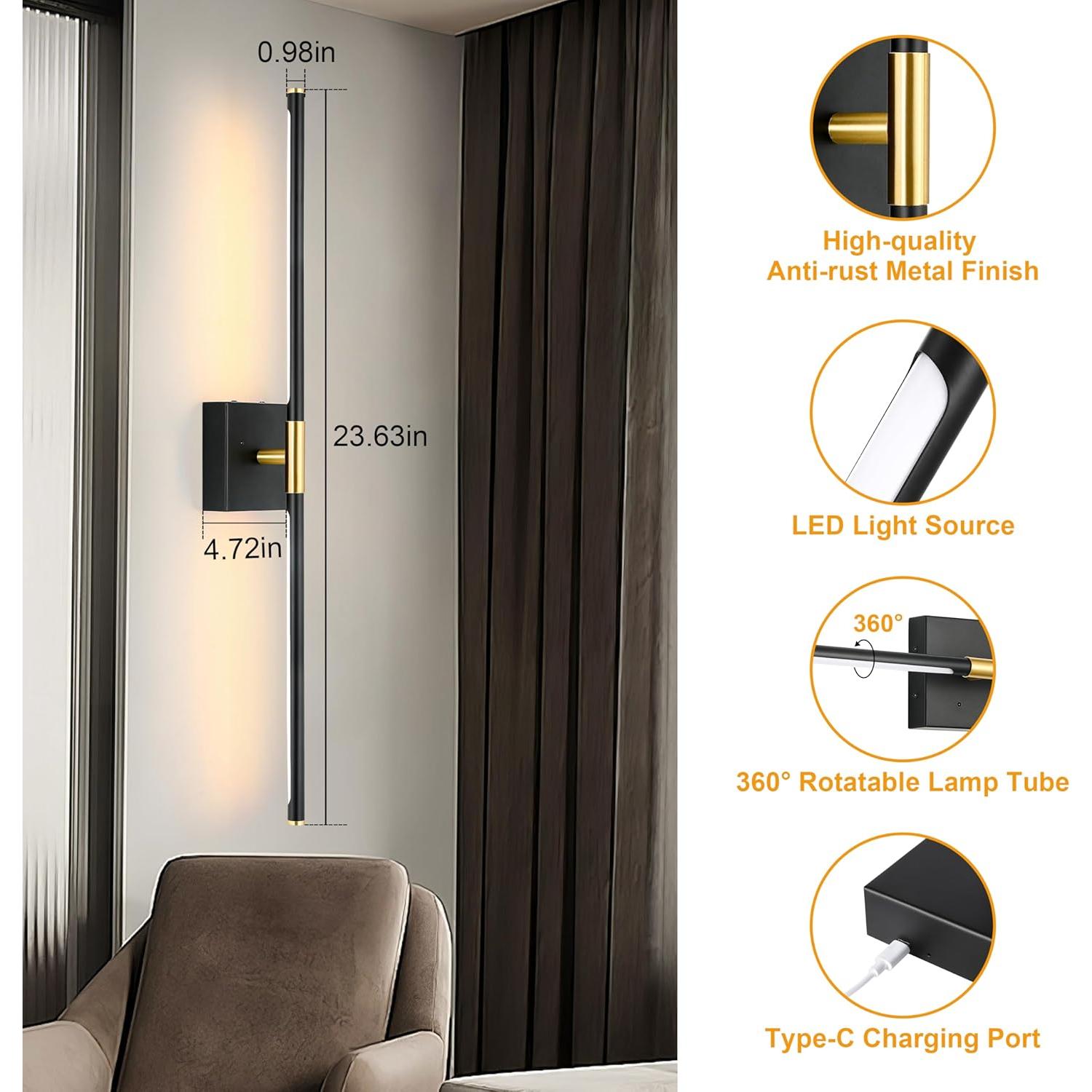 Juego de 2 apliques de pared LED Morauroral 61 cm recargables