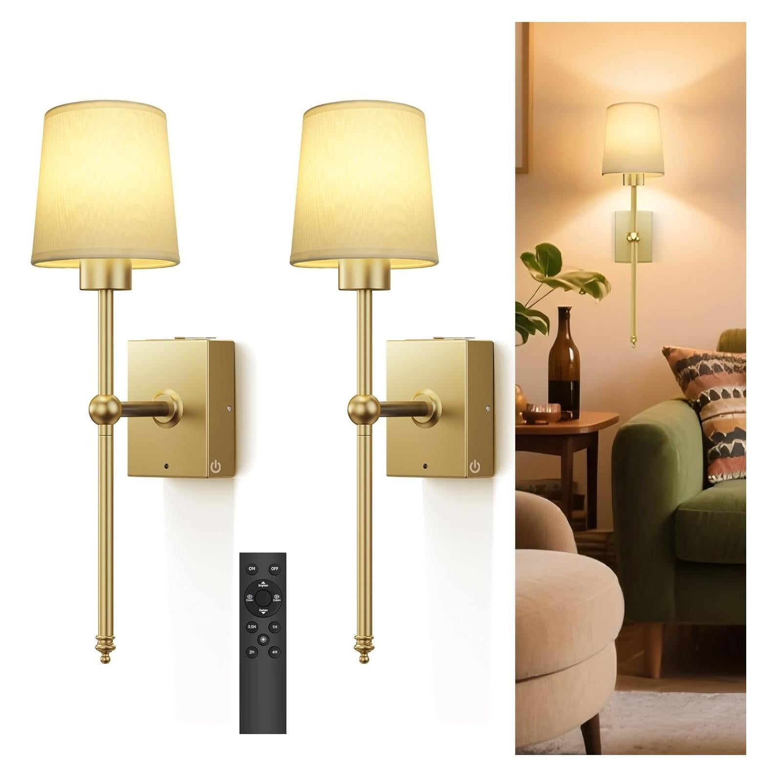 Juego de Apliques de Pared Inalámbricos TOOWELL 2 Unidades LED Oro