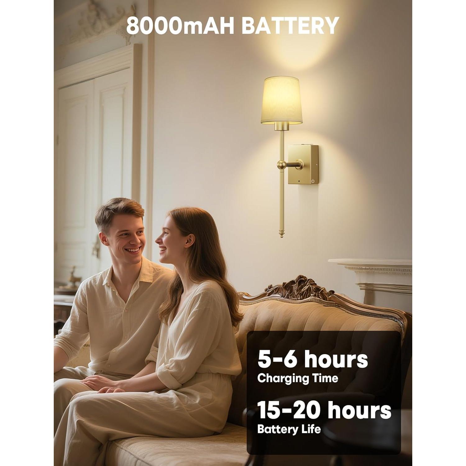 Juego de Apliques de Pared Inalámbricos TOOWELL 2 Unidades LED Oro