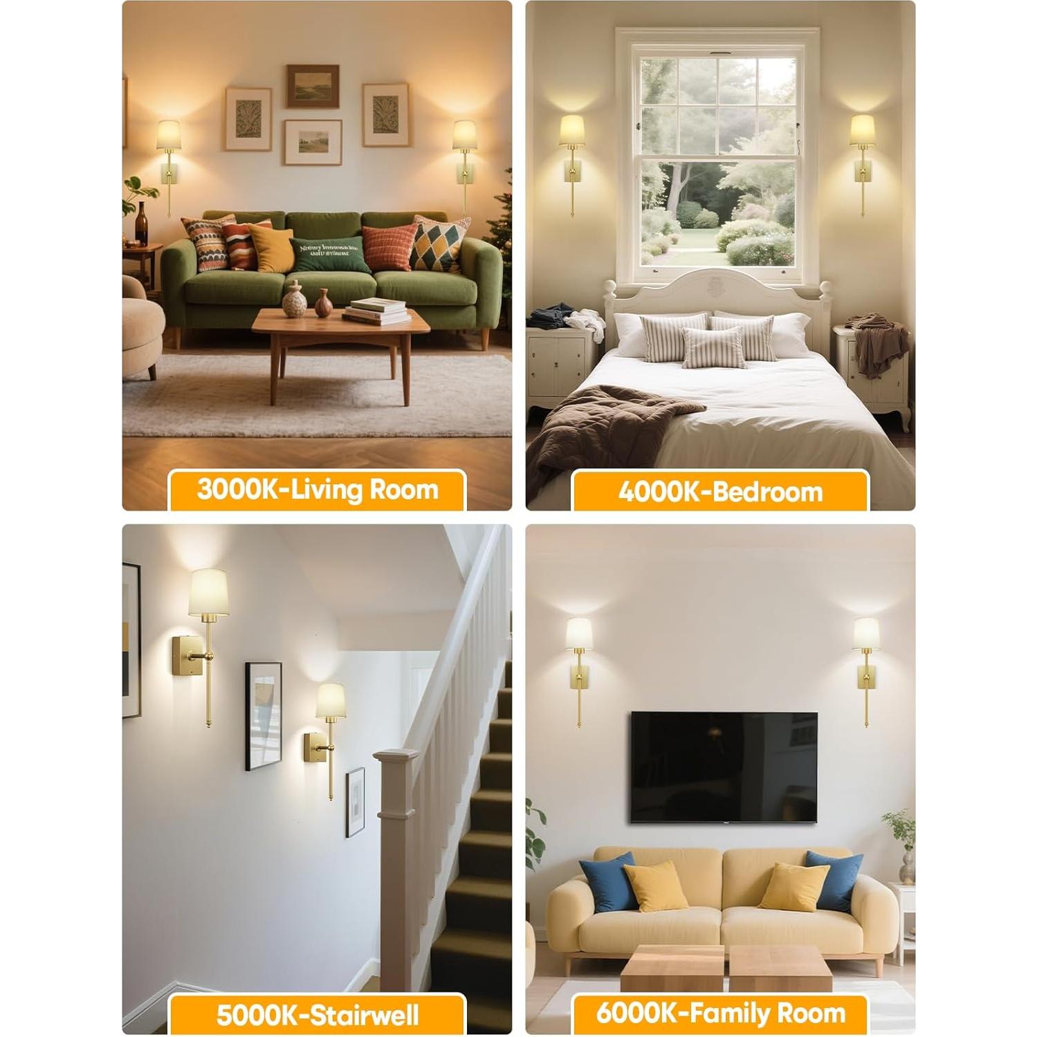 Juego de Apliques de Pared Inalámbricos TOOWELL 2 Unidades LED Oro