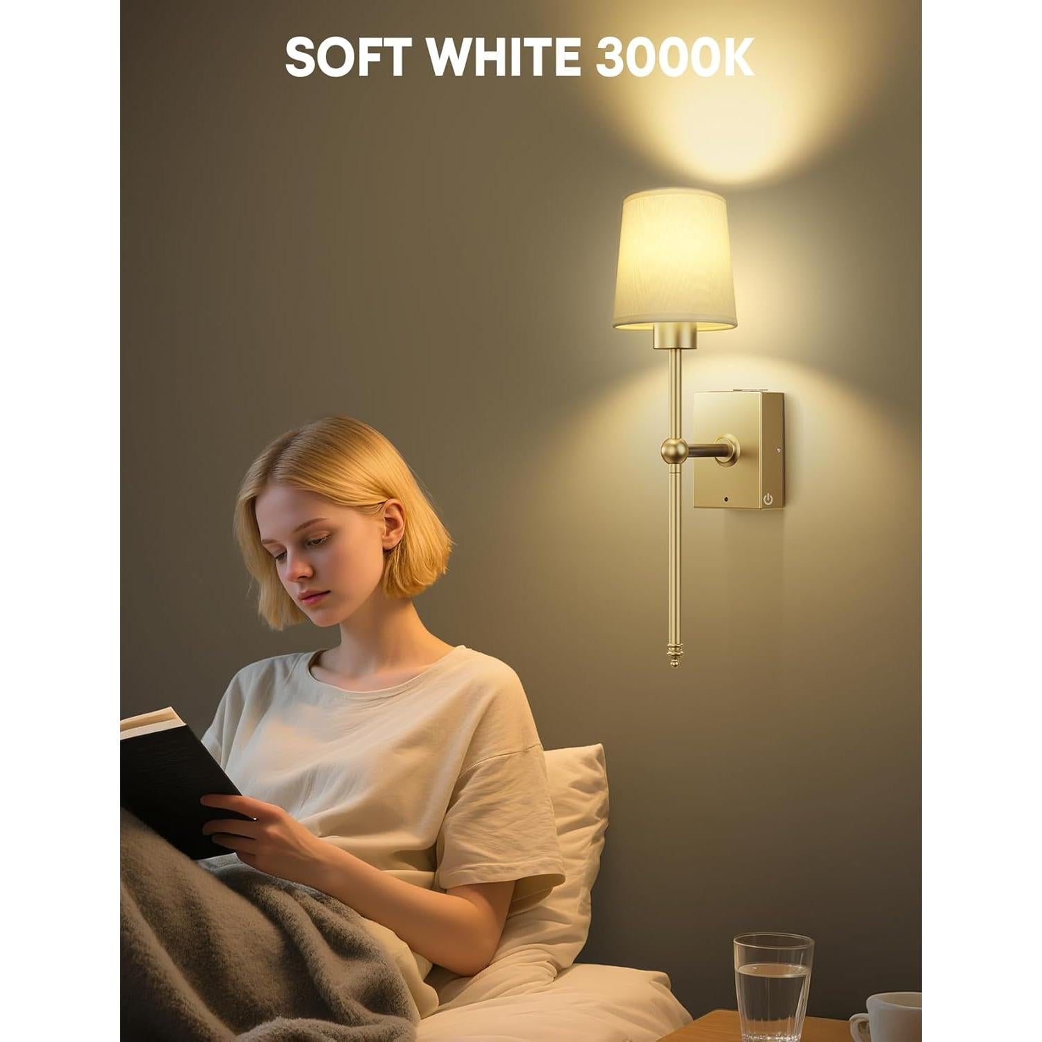 Juego de Apliques de Pared Inalámbricos TOOWELL 2 Unidades LED Oro