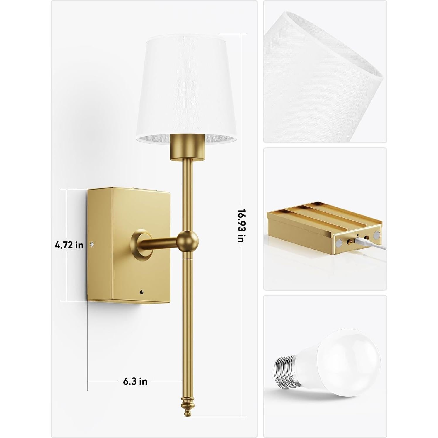 Juego de Apliques de Pared Inalámbricos TOOWELL 2 Unidades LED Oro