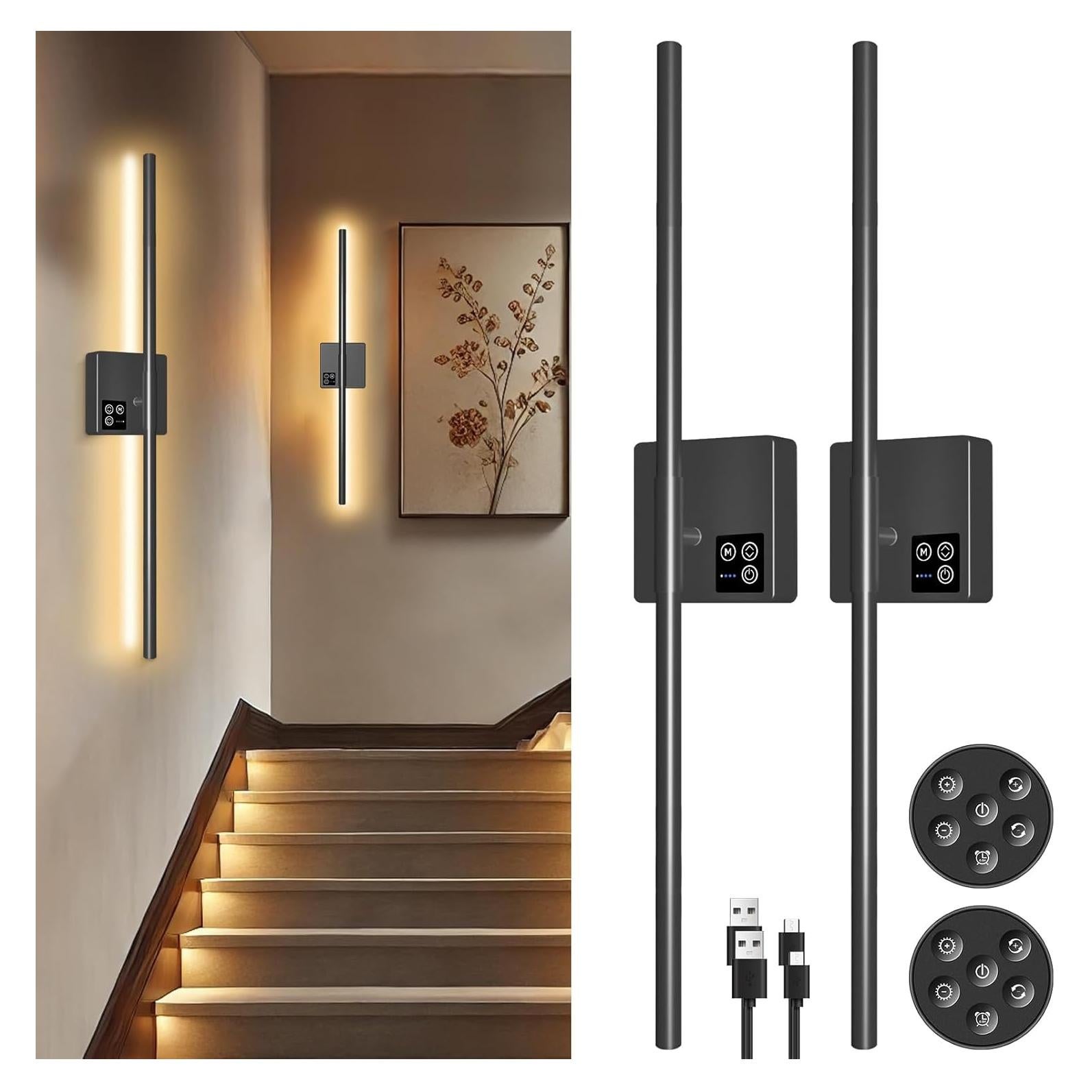 Apliques de Pared Inalámbricos Xiourcre 31" Regulables 2700K-6000K