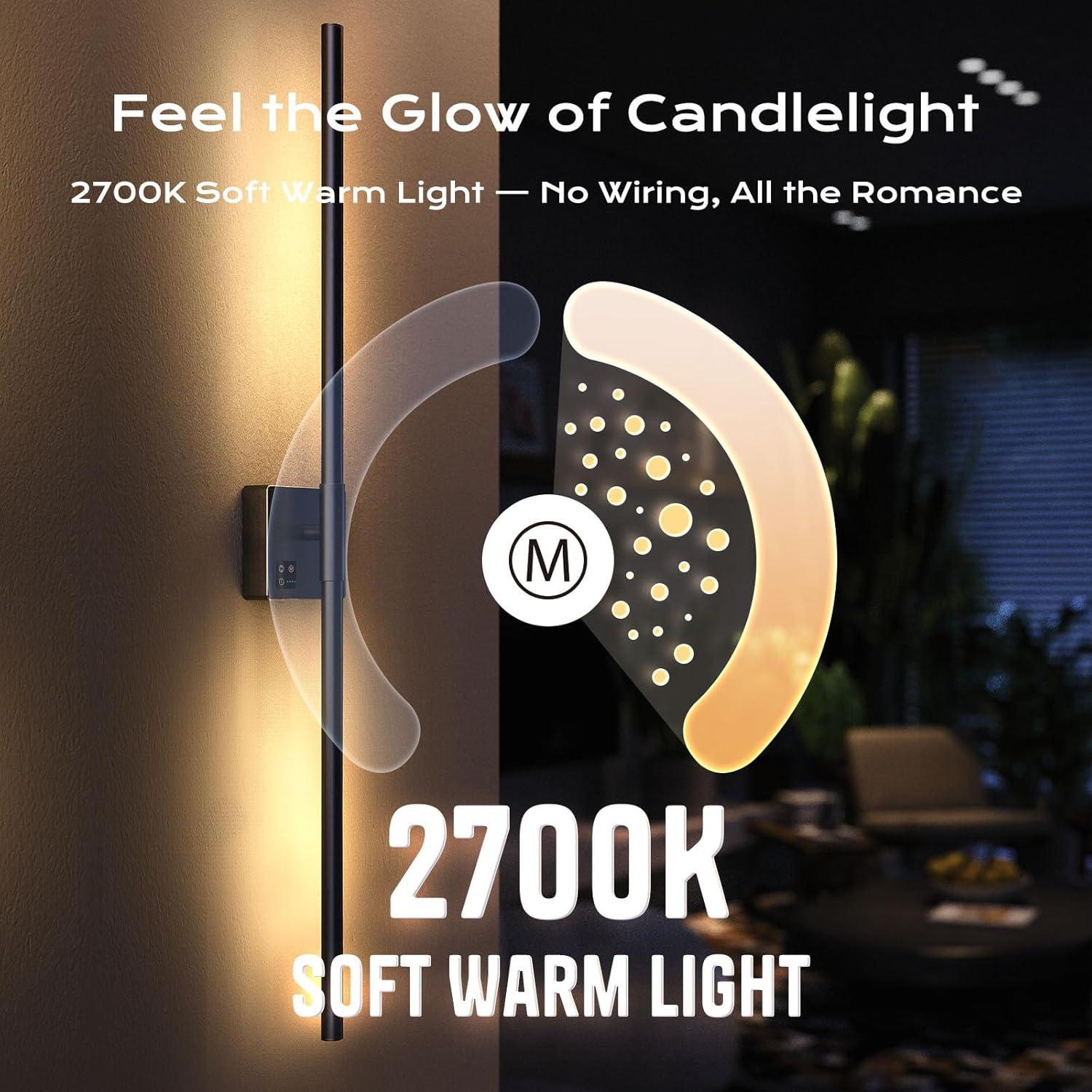 Apliques de Pared Inalámbricos Xiourcre 31" Regulables 2700K-6000K