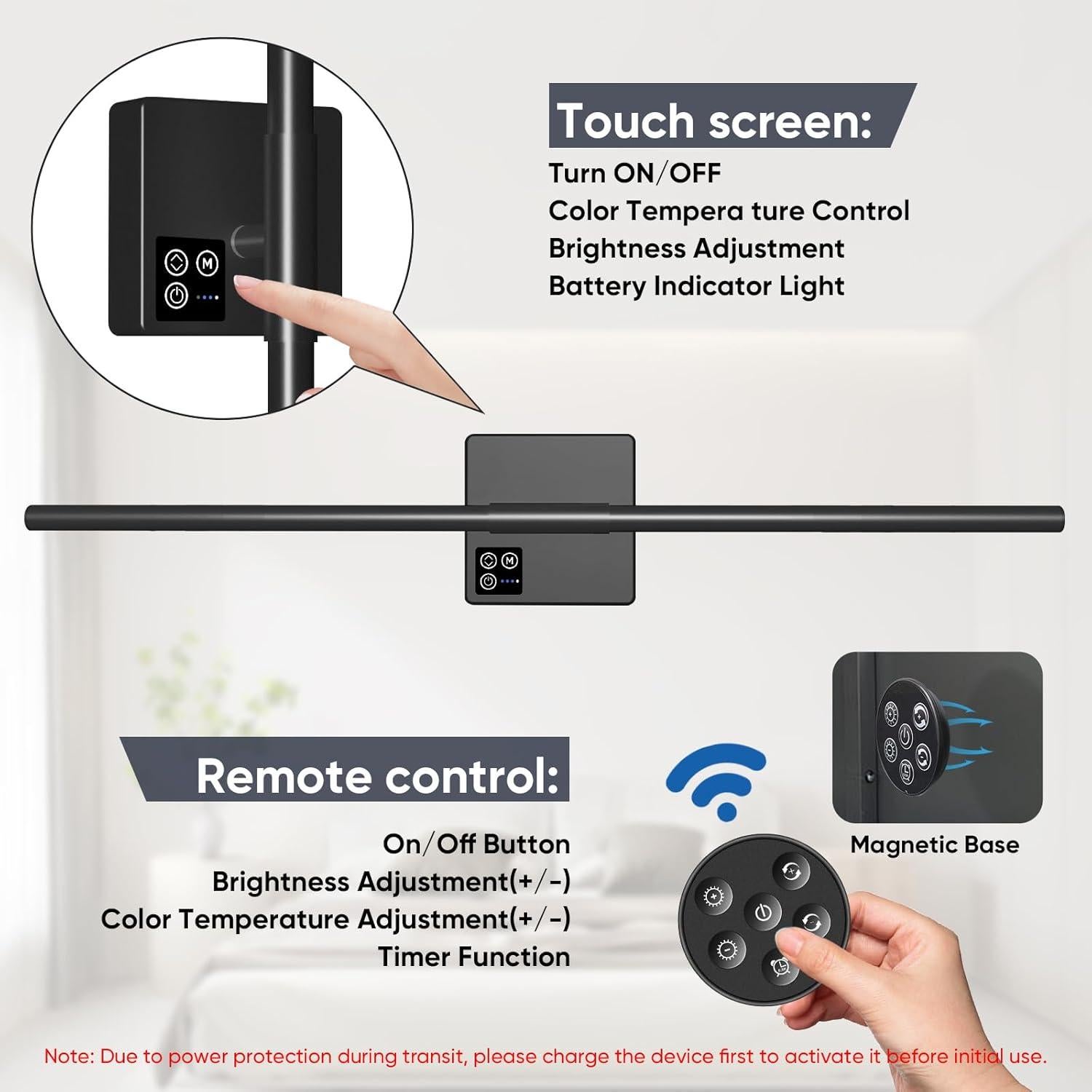 Apliques de Pared Inalámbricos Xiourcre 31" Regulables 2700K-6000K