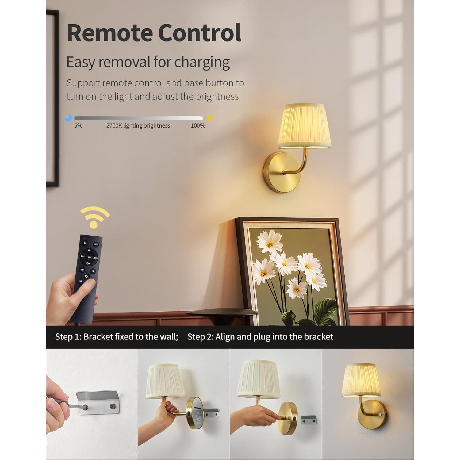 Aplique de Pared Inalámbrico PUSU Dorado 24.4 cm Juego de 2