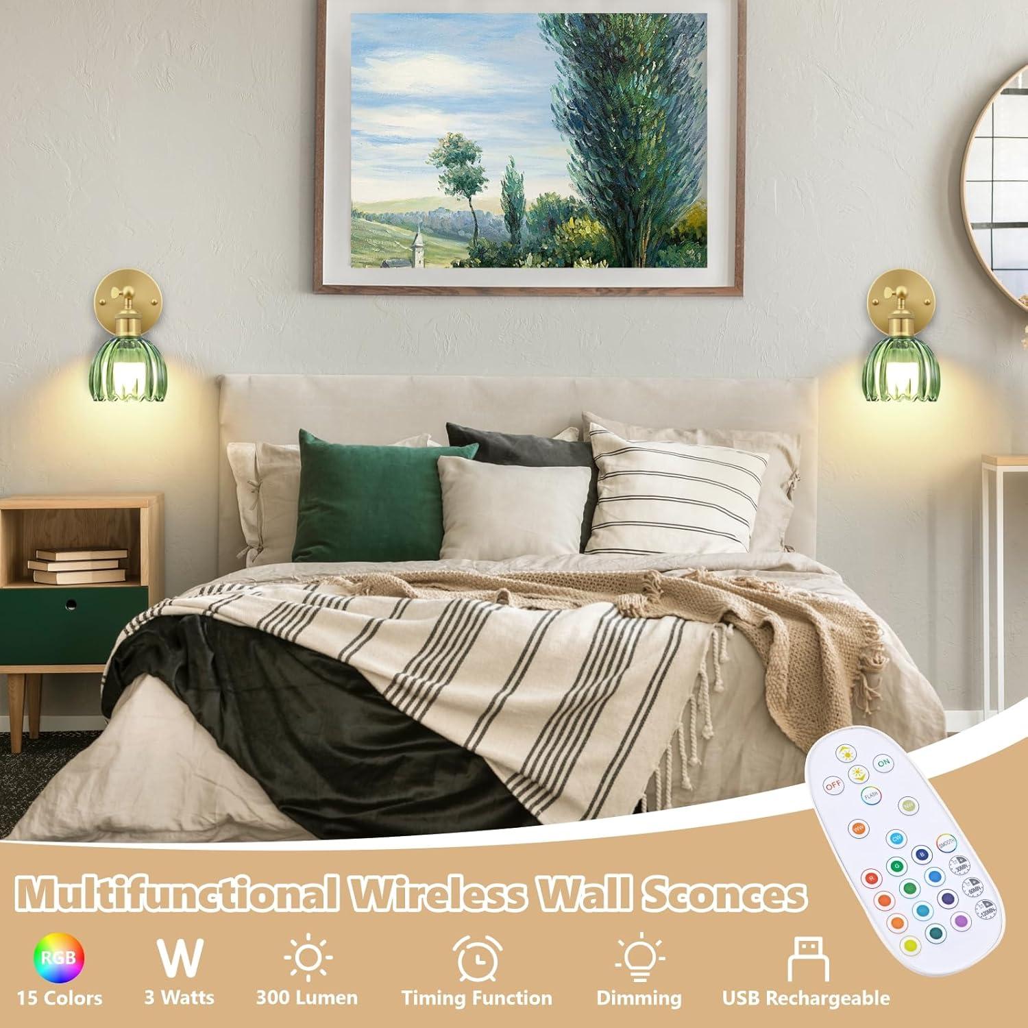 Aplique de Pared Vintage RIDALUX LED Recargable Verde - Juego de 2