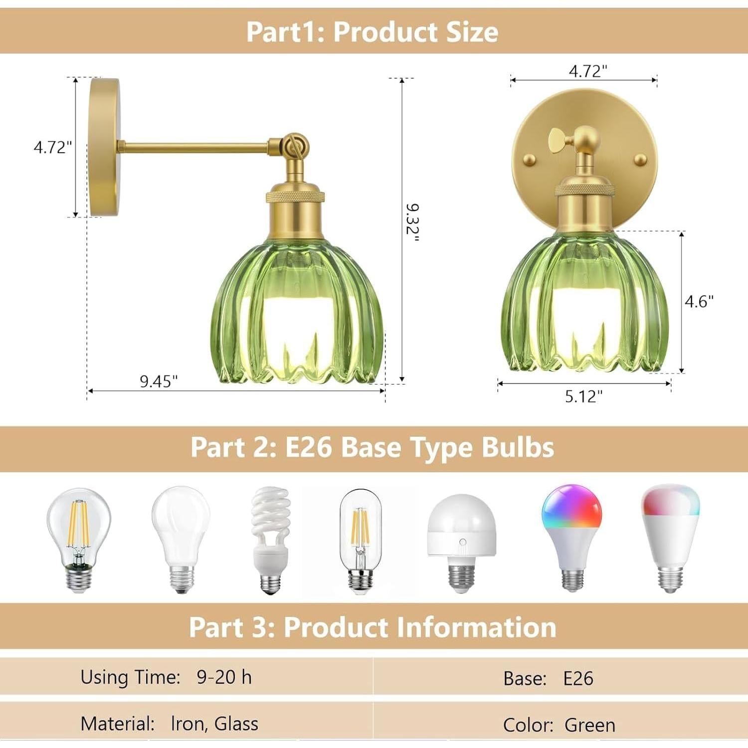 Aplique de Pared Vintage RIDALUX LED Recargable Verde - Juego de 2