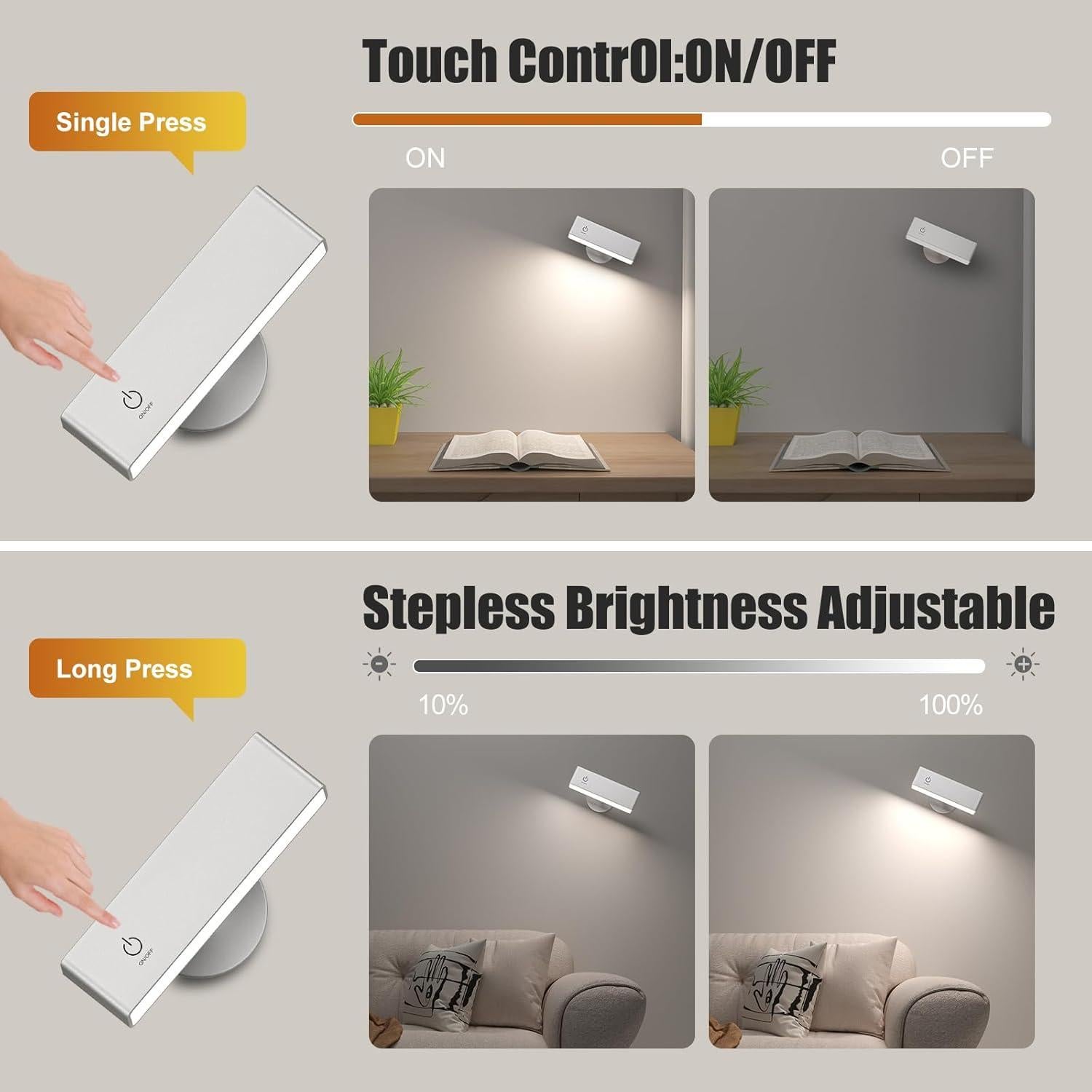 Lámparas de Pared Recargables Honalia 2 Unidades 3000mAh