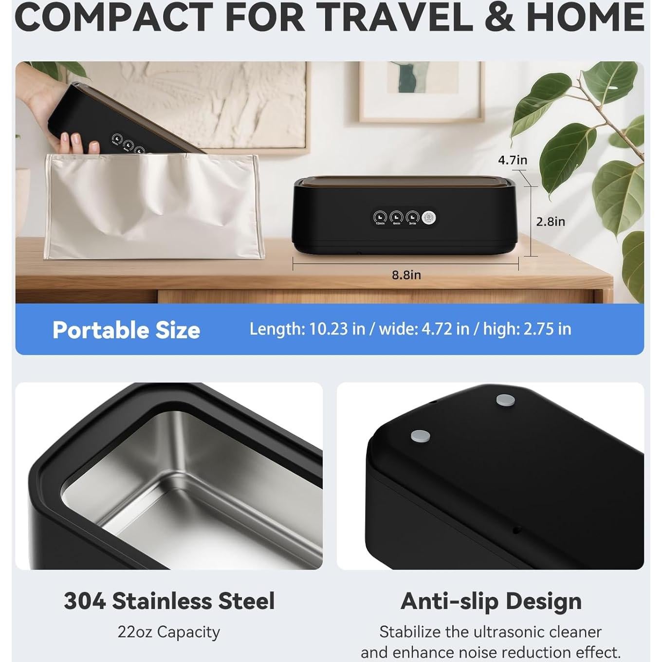 Limpiador Ultrasónico de Joyas CHGAOY 650ml 50KHz 3 Modos