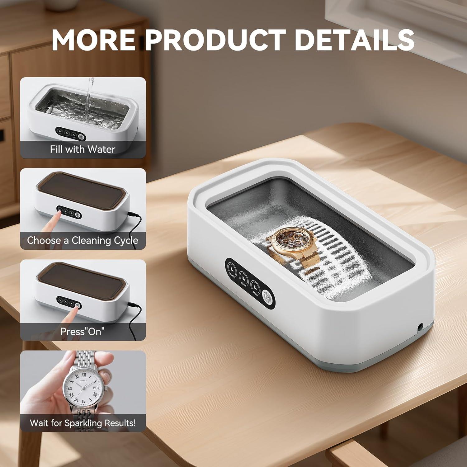 Limpiador Ultrasónico de Joyas CHGAOY 650ml 50kHz 3 Modos