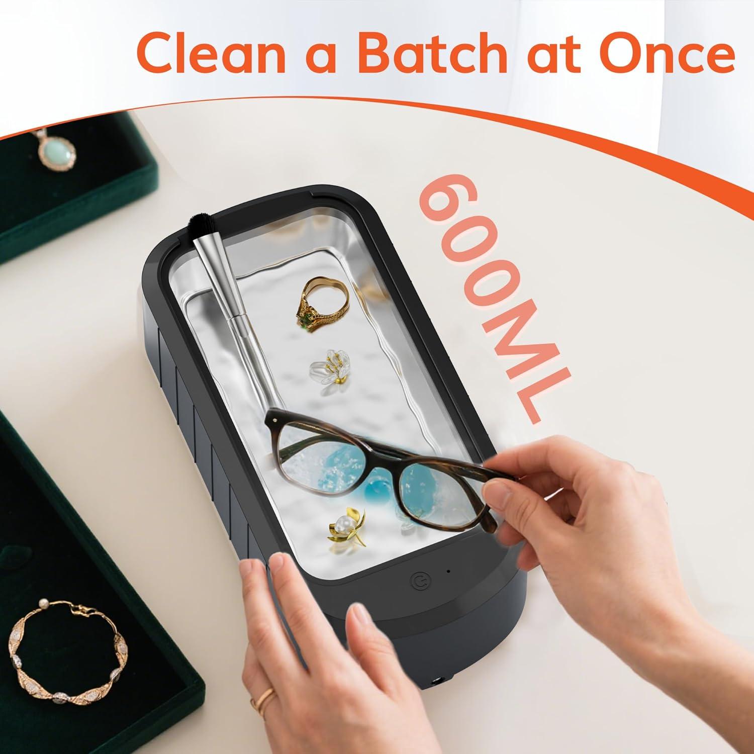 ROLWAY Limpiador Ultrasónico de Joyas 600ml 48KHz Negro