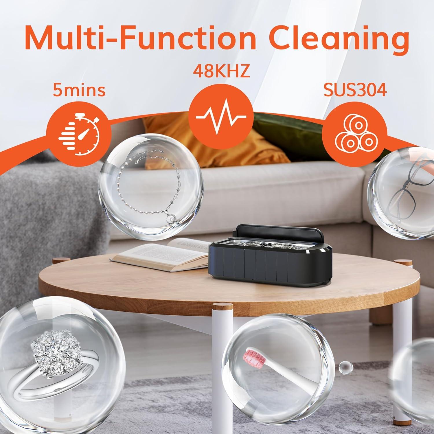 ROLWAY Limpiador Ultrasónico de Joyas 600ml 48KHz Negro