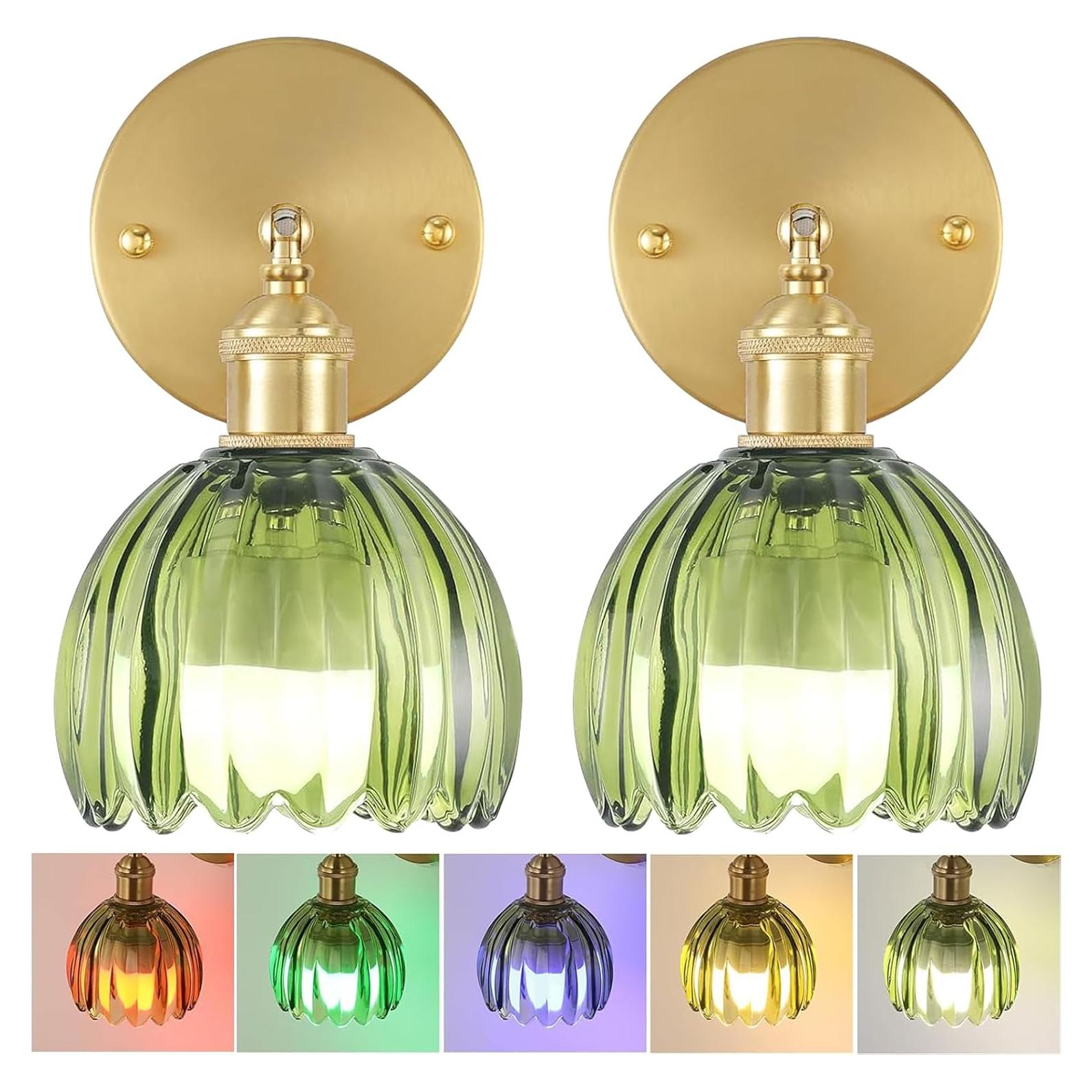 Juego de Apliques de Pared Inalámbricos Femusytt Verde Tulipán