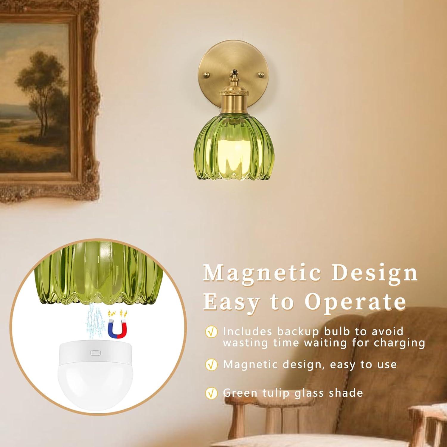 Juego de Apliques de Pared Inalámbricos Femusytt Verde Tulipán