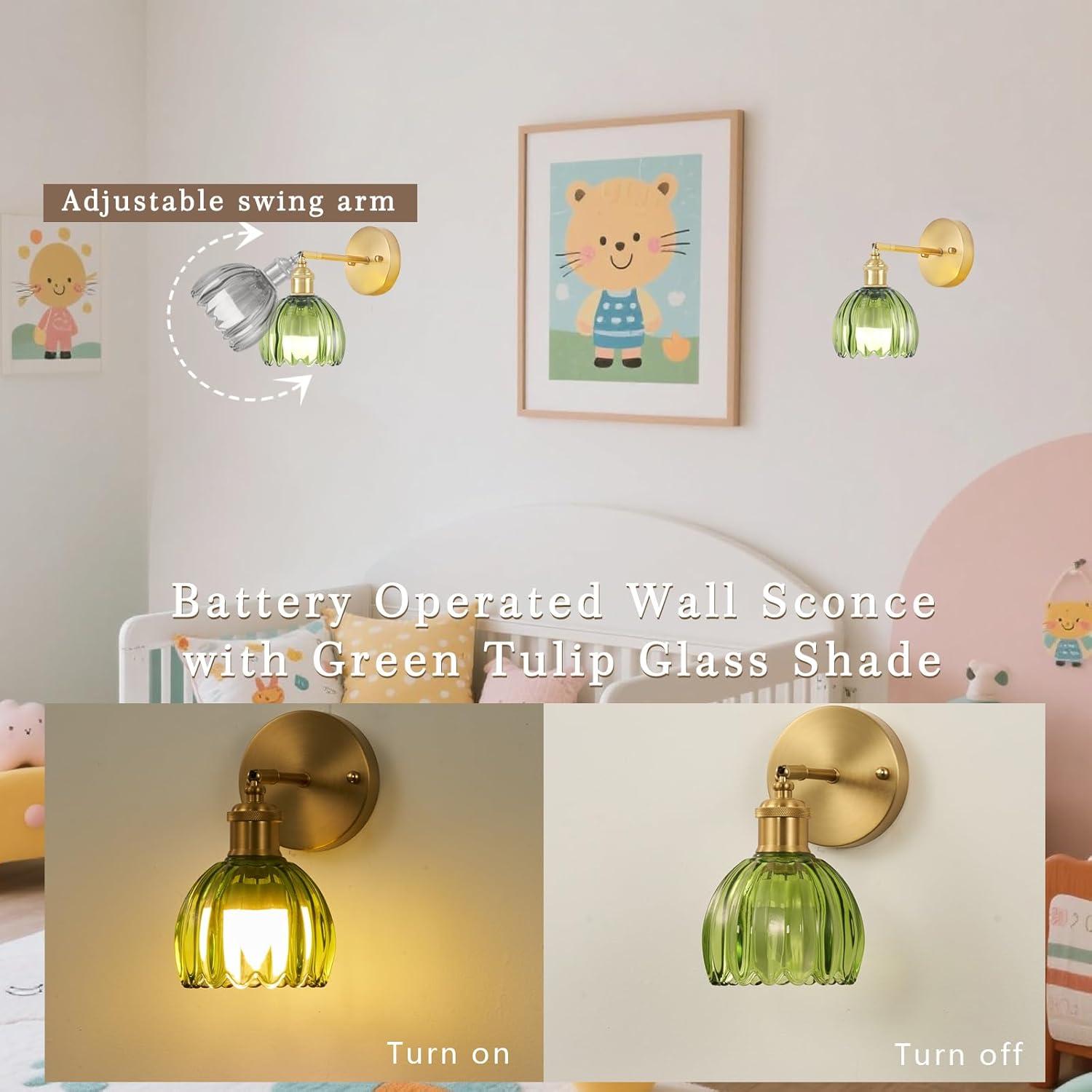 Juego de Apliques de Pared Inalámbricos Femusytt Verde Tulipán