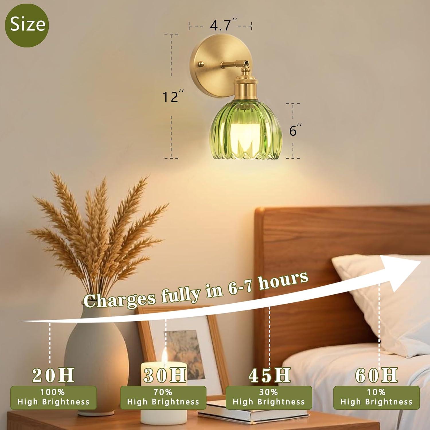 Juego de Apliques de Pared Inalámbricos Femusytt Verde Tulipán