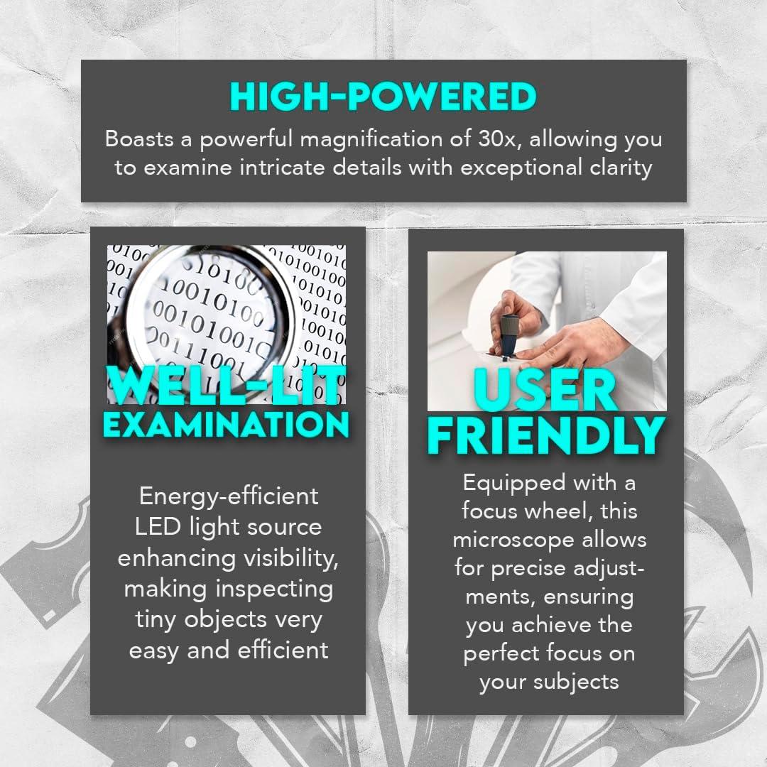 Microscopio de Bolsillo LED 30x SE con Rueda de Enfoque