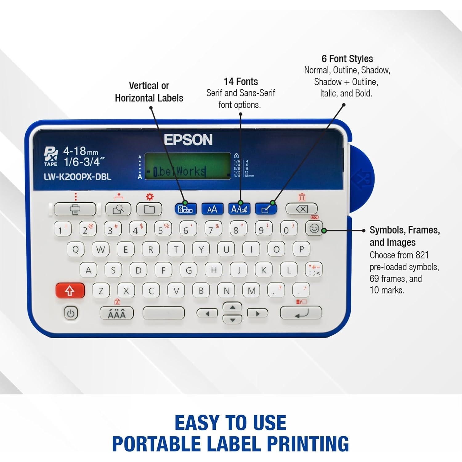 Fabricante de Etiquetas Portátil Epson LABELWORKS LW-K200PX - 18mm