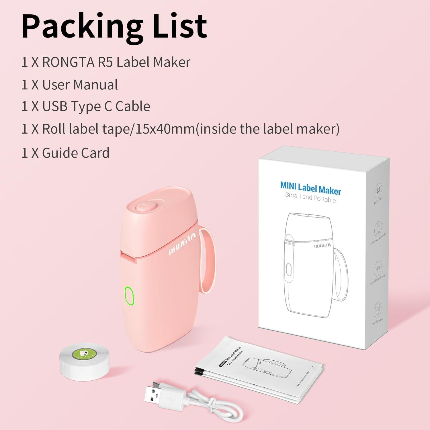 Impresora de Etiquetas Bluetooth Rongta R5 Portátil Rosa