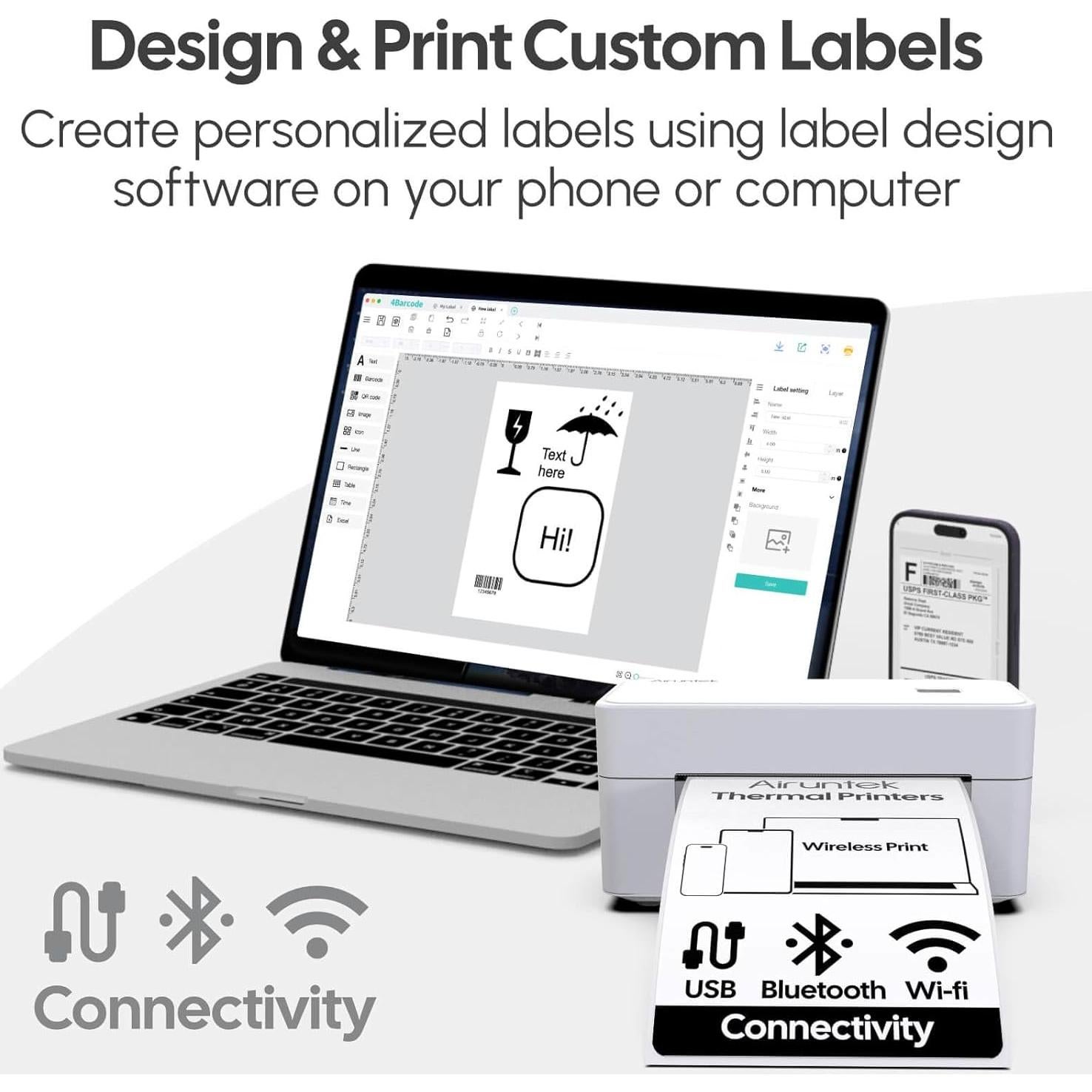 Impresora Térmica de Etiquetas Airuntek 4x6 Bluetooth Wi-Fi