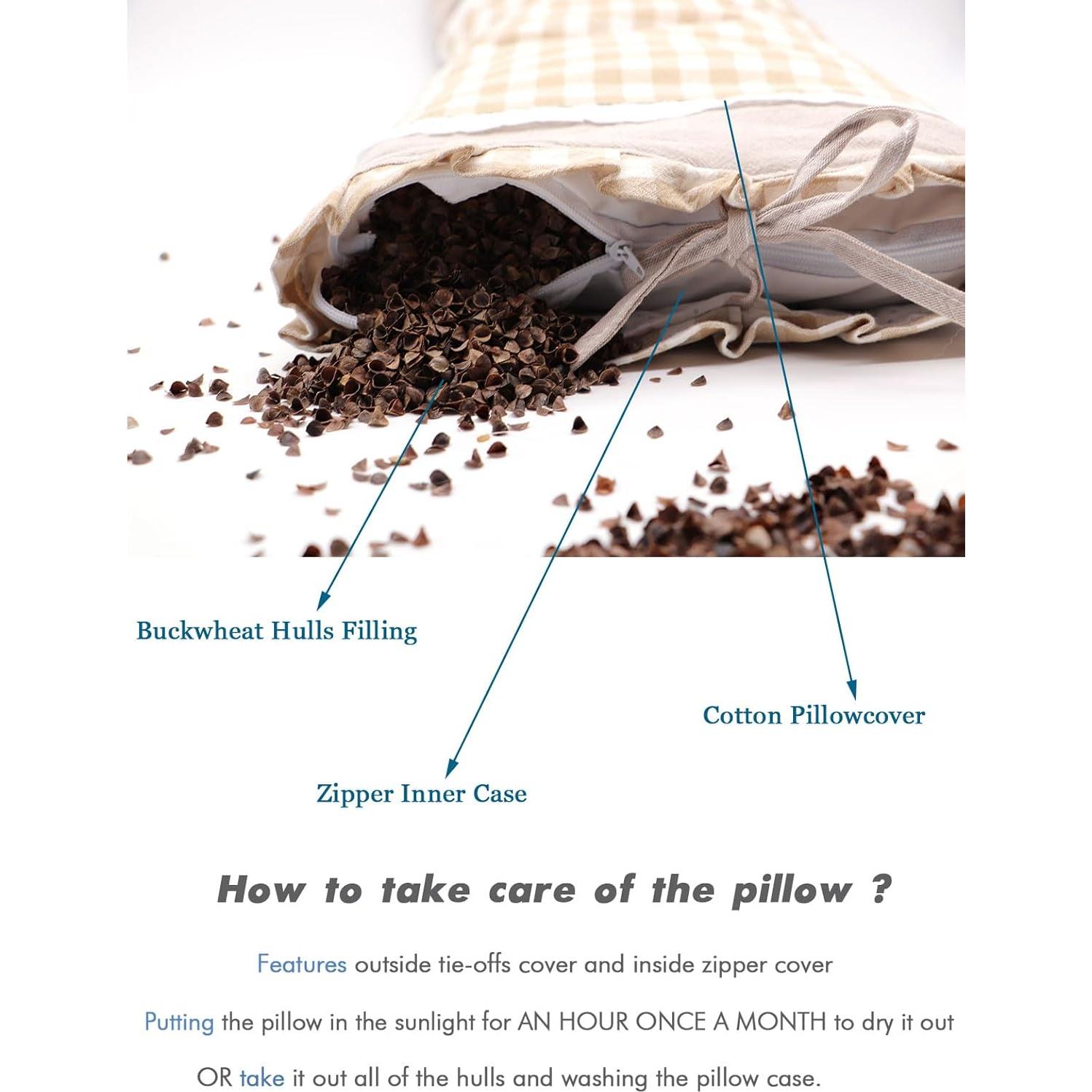 Almohada de Trigo Sarraceno Edomi Ajustable 50.8x27.9 cm Caqui