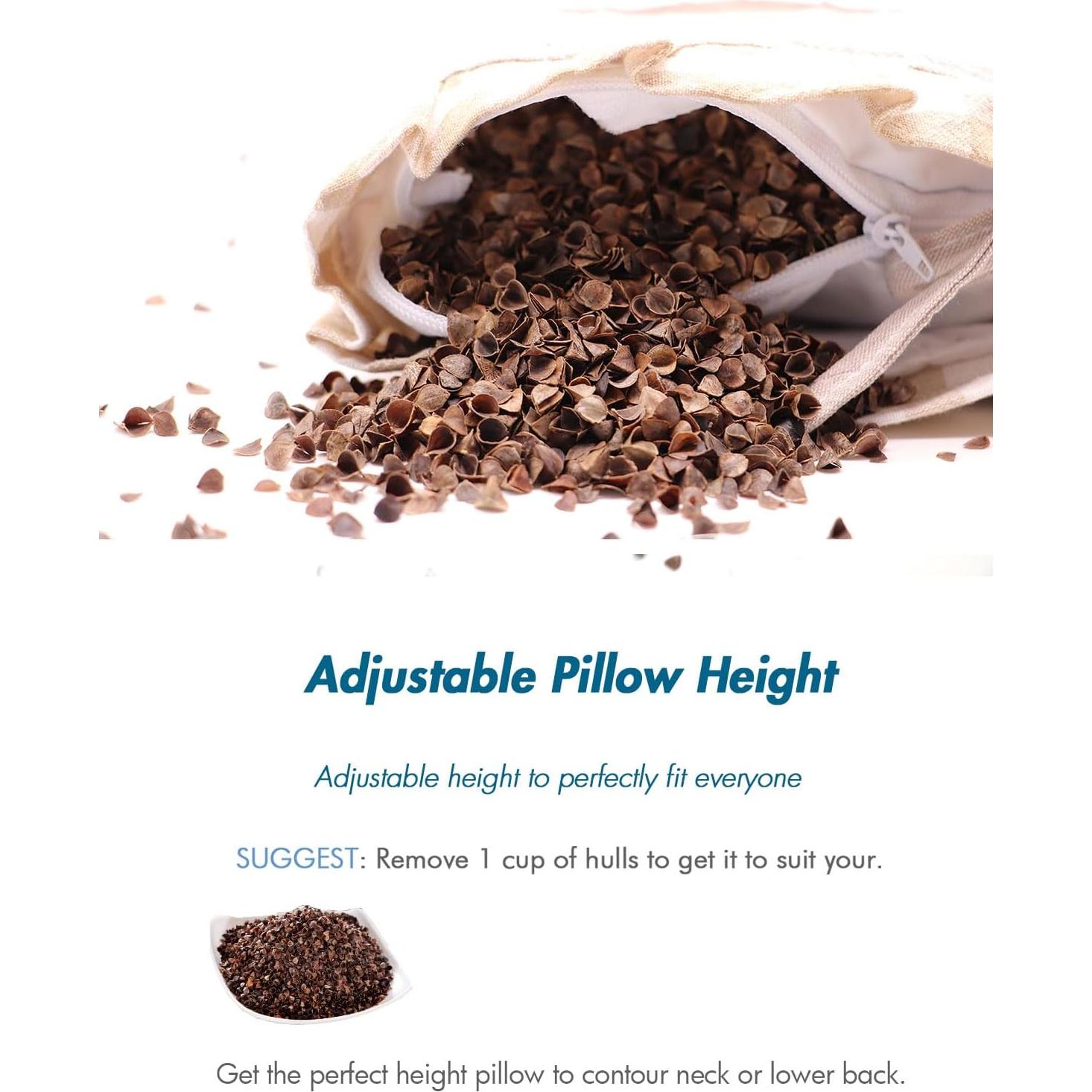 Almohada de Trigo Sarraceno Edomi Ajustable 50.8x27.9 cm Caqui