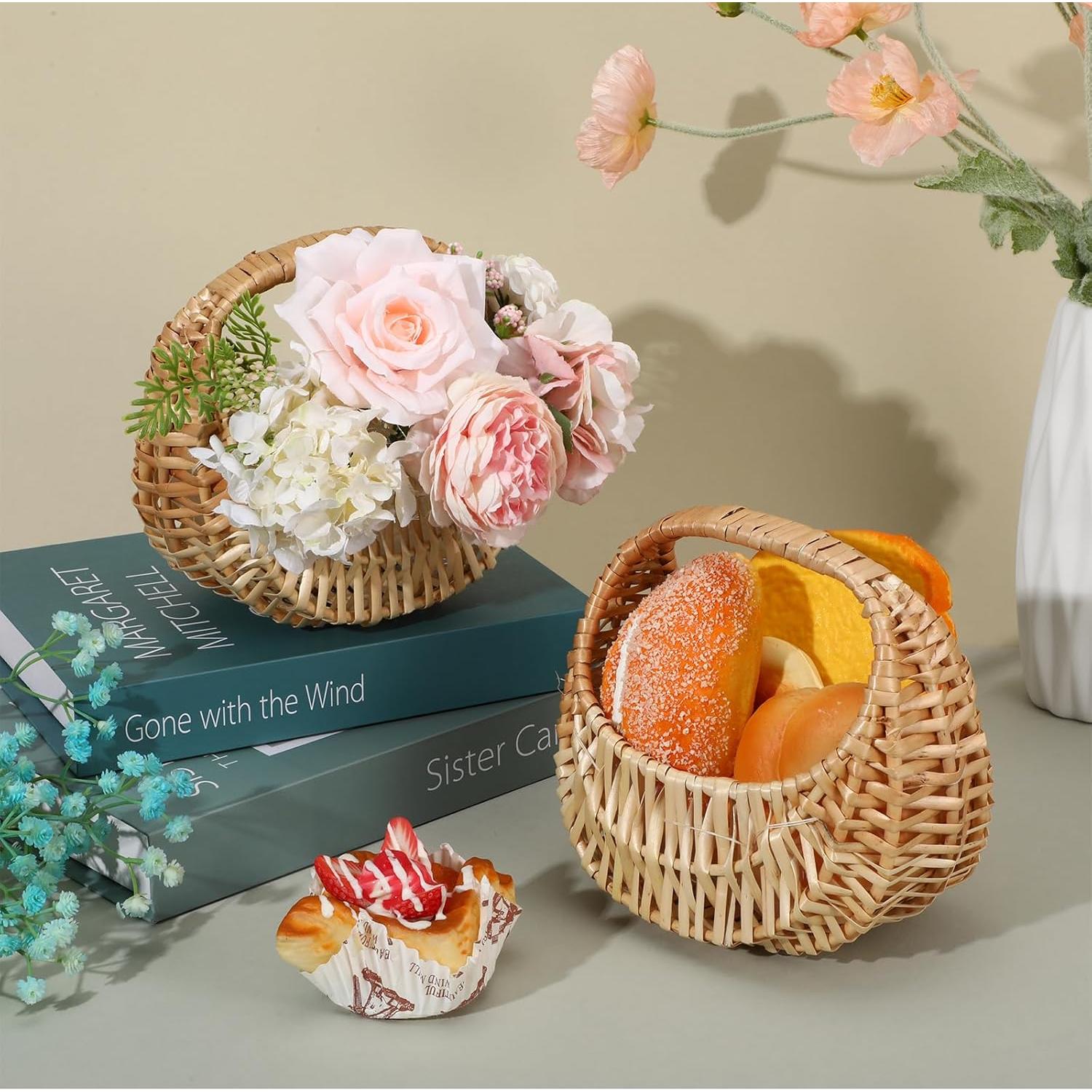 3 Cestas de Mimbre Ovaladas Mekueeex para Decoración y Almacenamiento