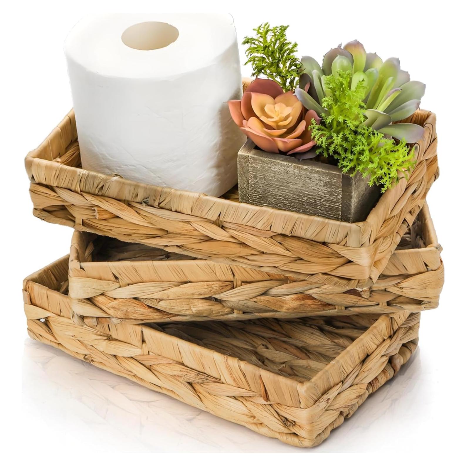 3 Bandejas de Almacenamiento de Mimbre Eorbow 25.4x15.2 cm