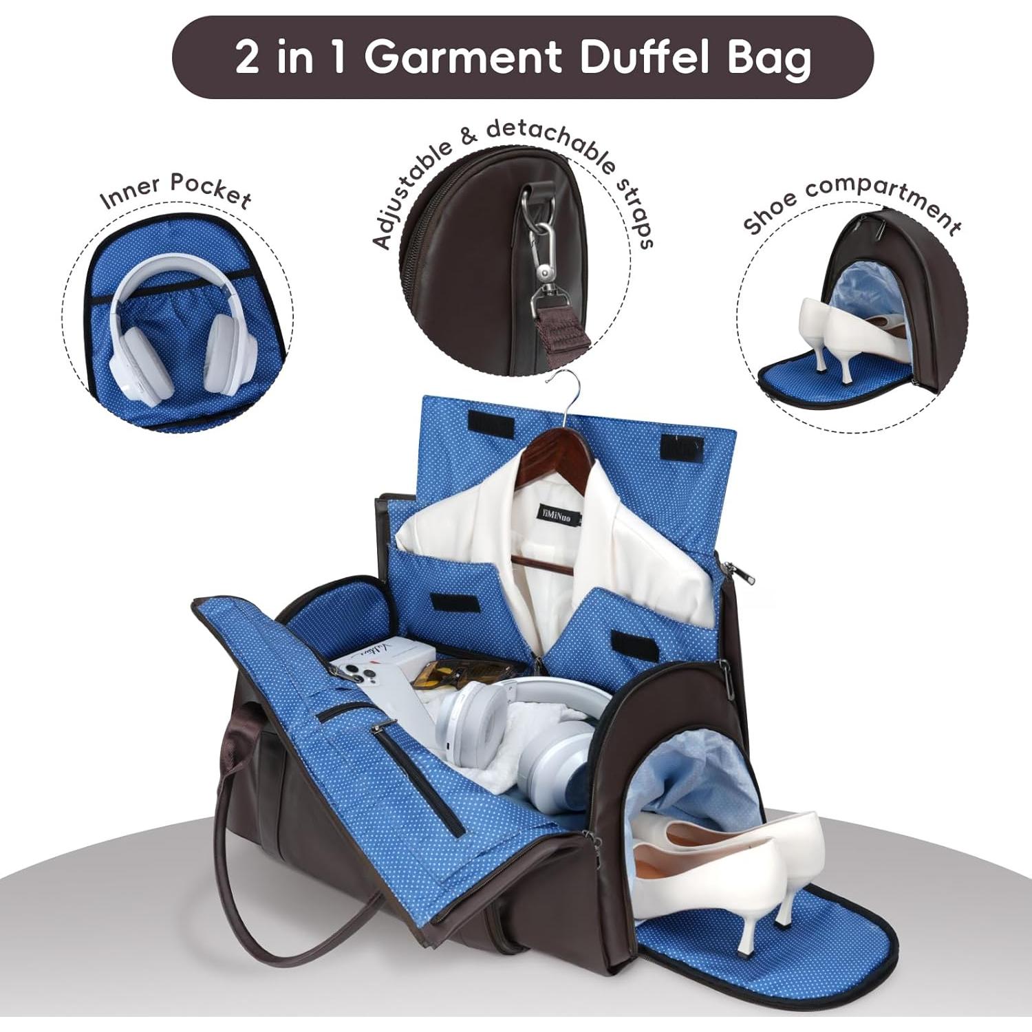 Bolsa de Piel Modoker 2-en-1 para Viaje y Traje - Marrón