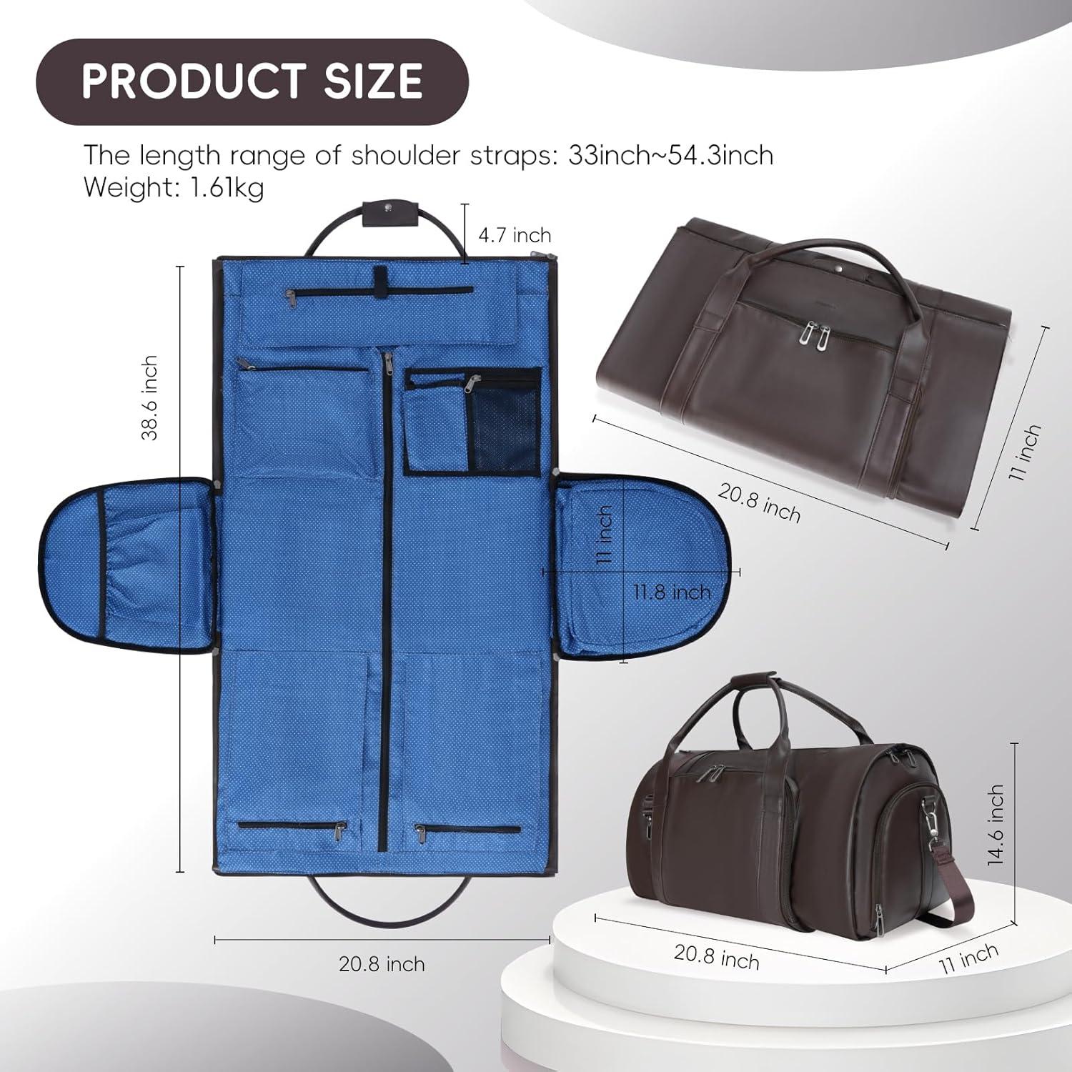 Bolsa de Piel Modoker 2-en-1 para Viaje y Traje - Marrón