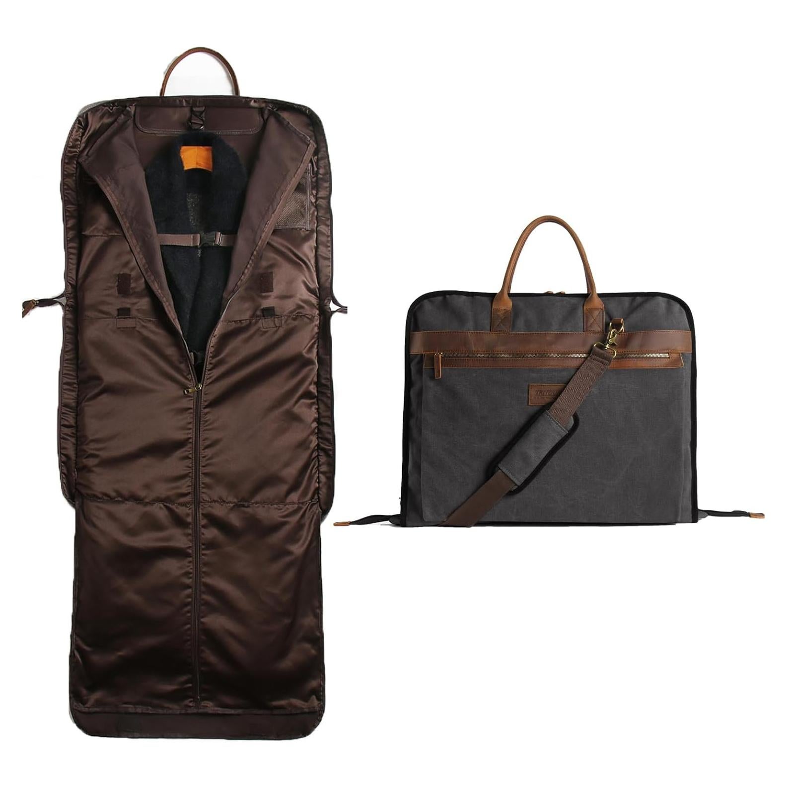 Bolsa de Traje de Lona y Cuero TRITOUR con Compartimento para Laptop