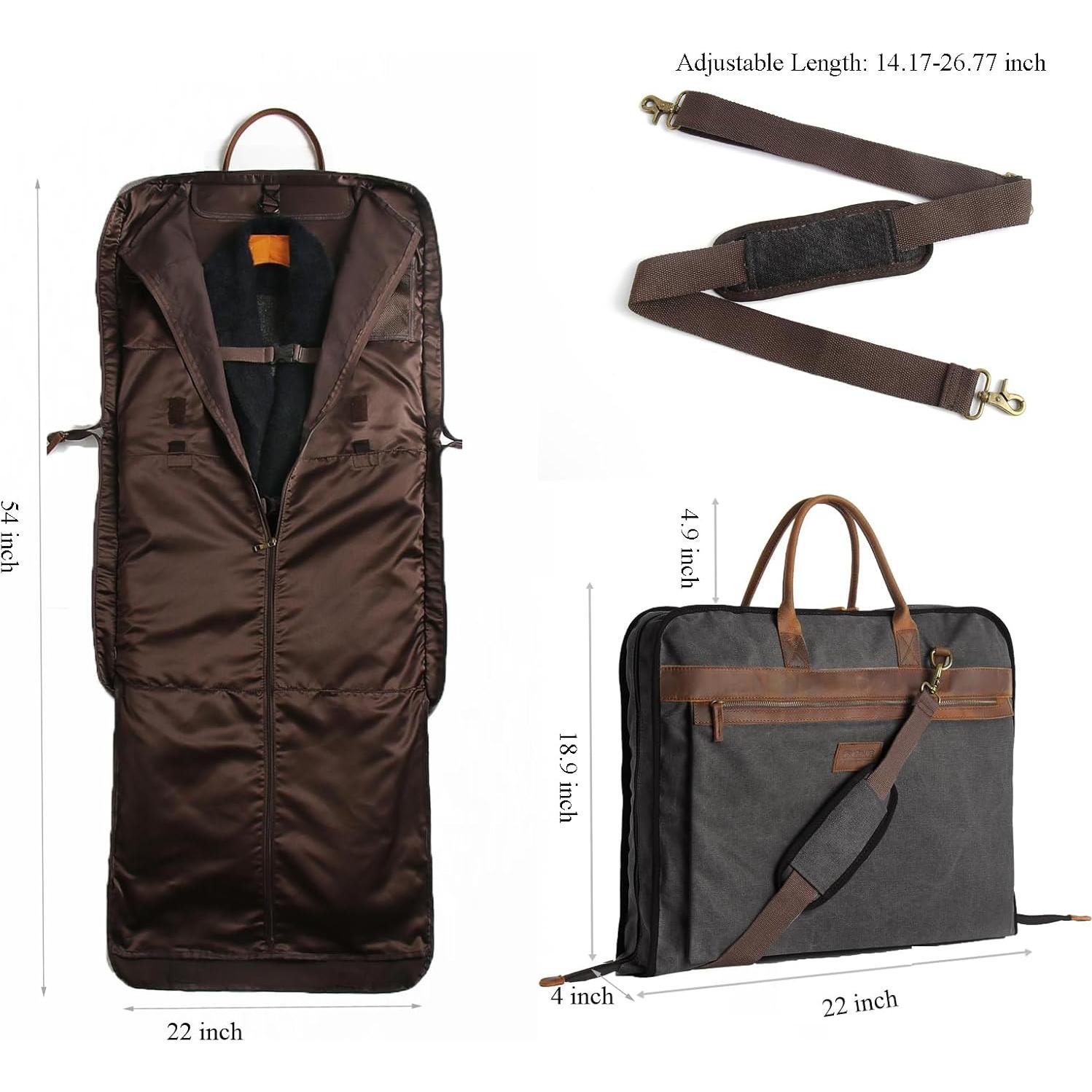 Bolsa de Traje de Lona y Cuero TRITOUR con Compartimento para Laptop