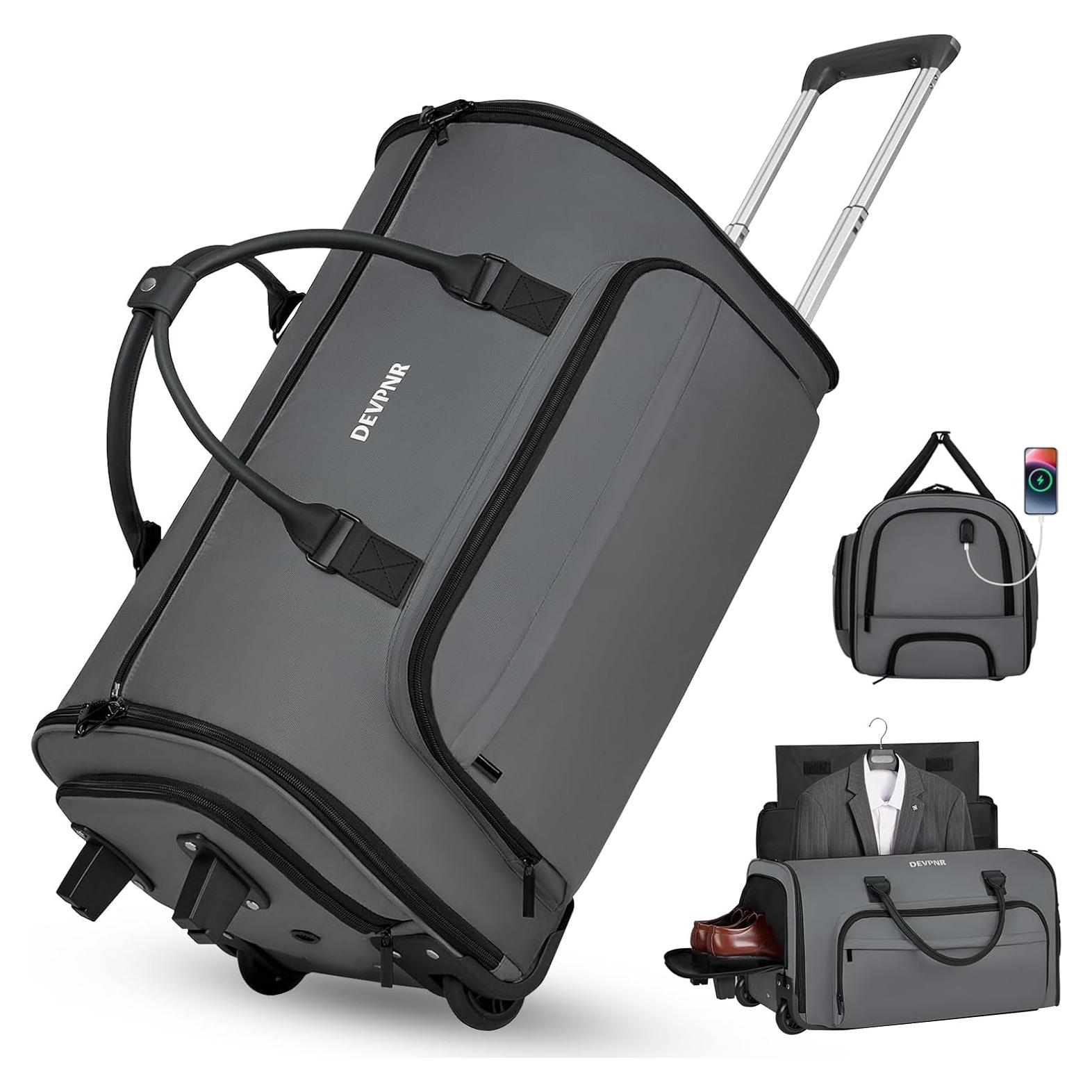 Bolsa de Prendas Rodante DEVPNR 59L Gris 3 en 1 con Ruedas