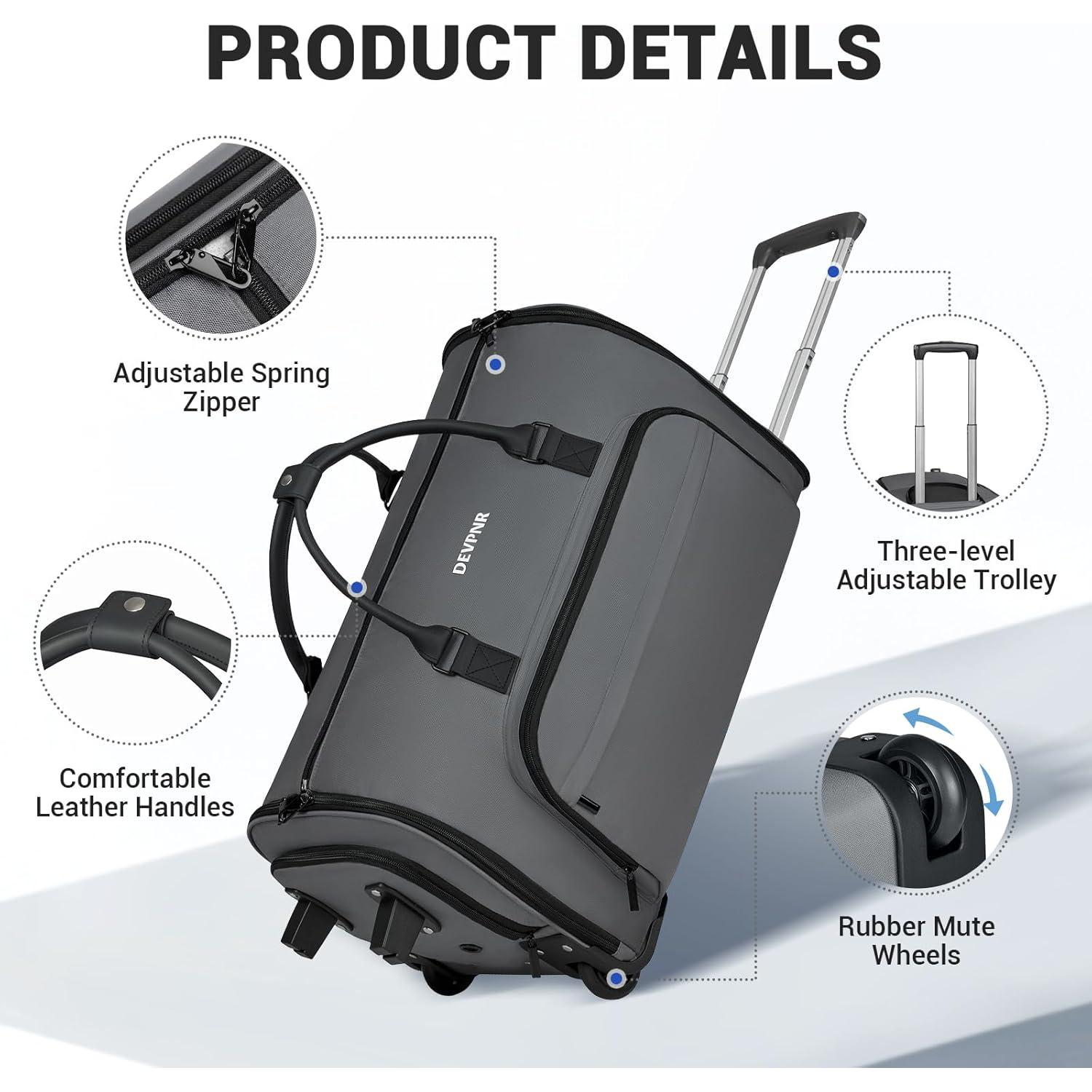 Bolsa de Prendas Rodante DEVPNR 59L Gris 3 en 1 con Ruedas