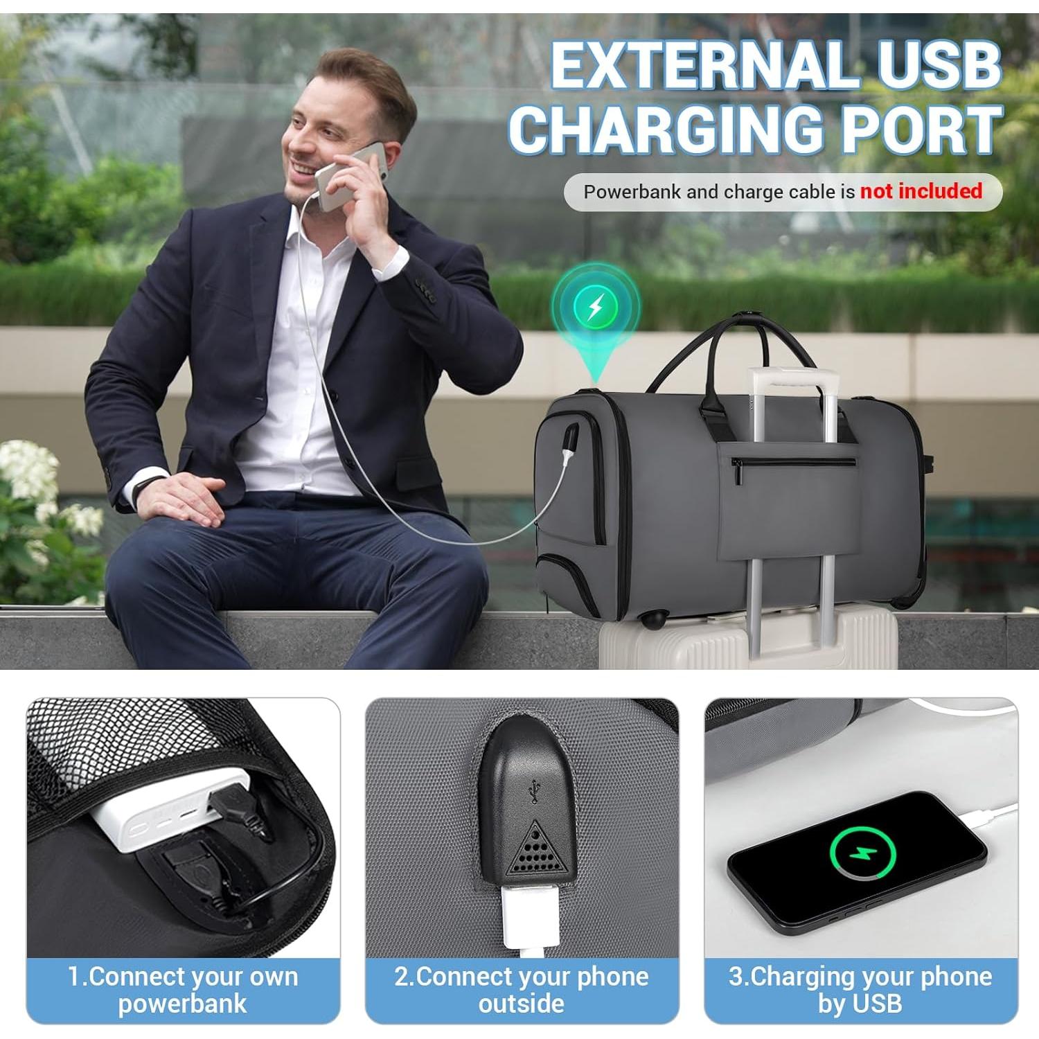 Bolsa de Prendas Rodante DEVPNR 59L Gris 3 en 1 con Ruedas