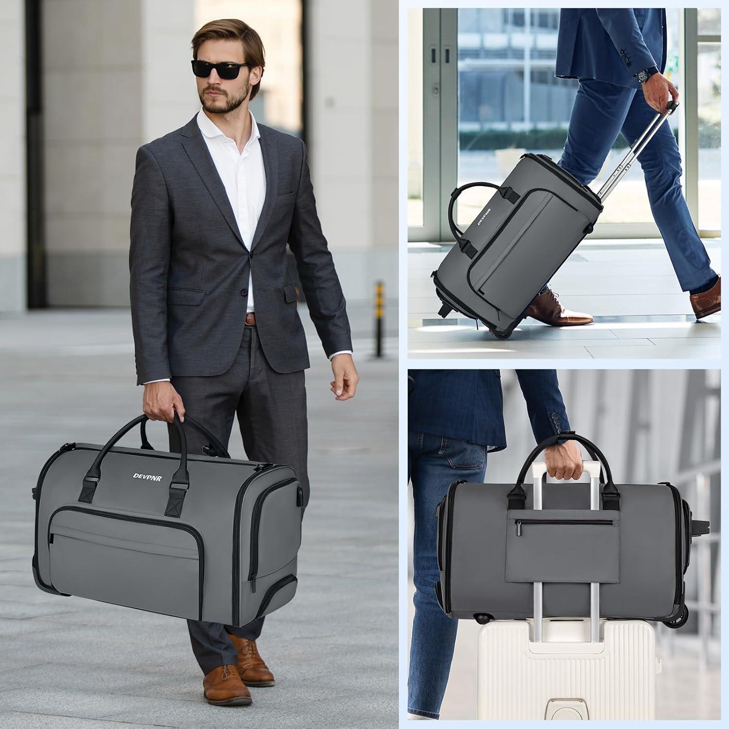 Bolsa de Prendas Rodante DEVPNR 59L Gris 3 en 1 con Ruedas