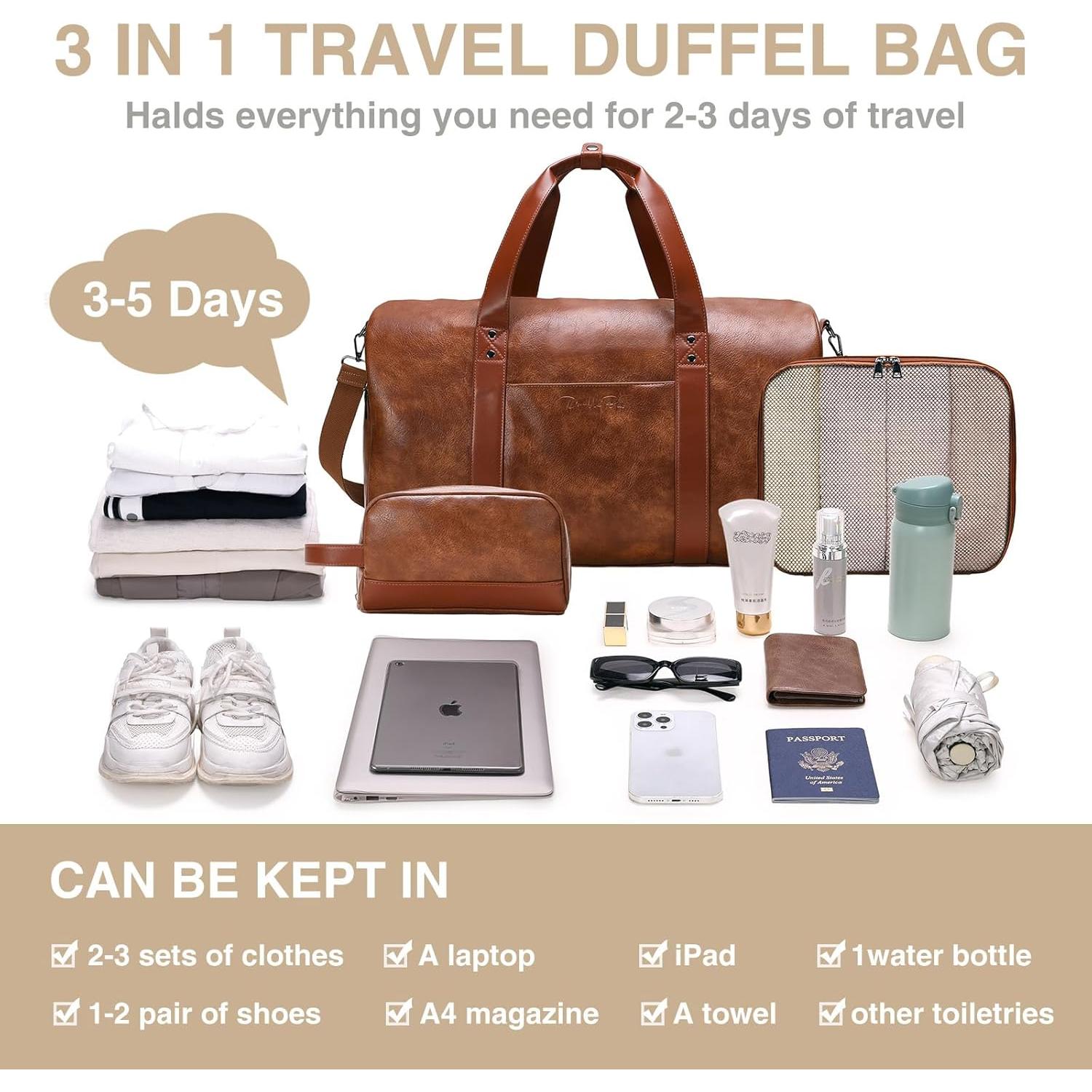 Bolsa de Viaje de Cuero 3 en 1 Double Bus 55.88x27.94cm