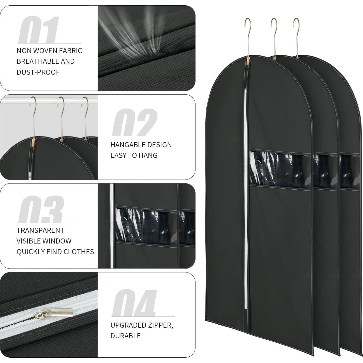 6 Bolsas de Ropa HWAJAN 61x102 cm Tela No Tejida Negra