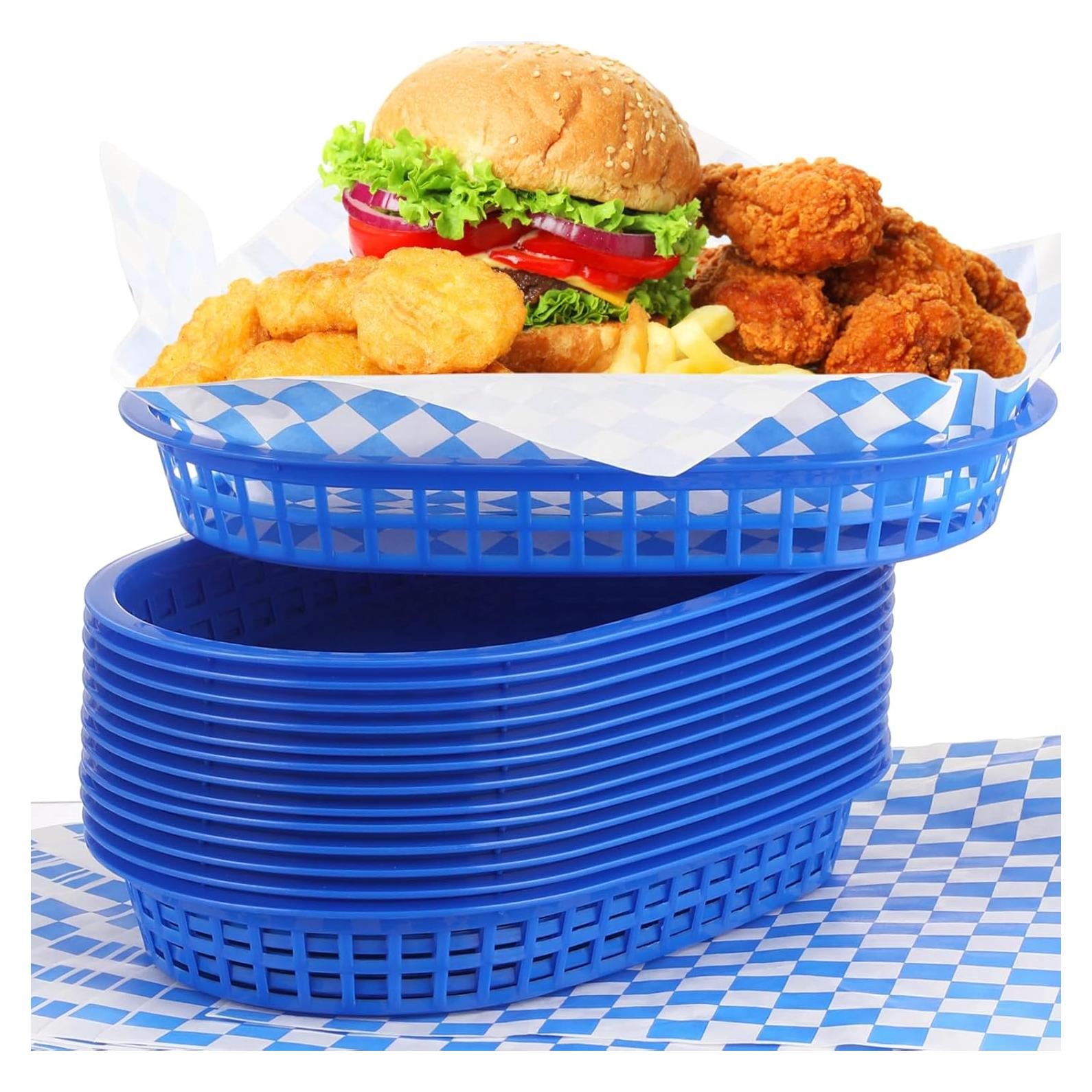 Cestas de Comida Rápida Uiifan 24 Pcs Azul con Forros Deli