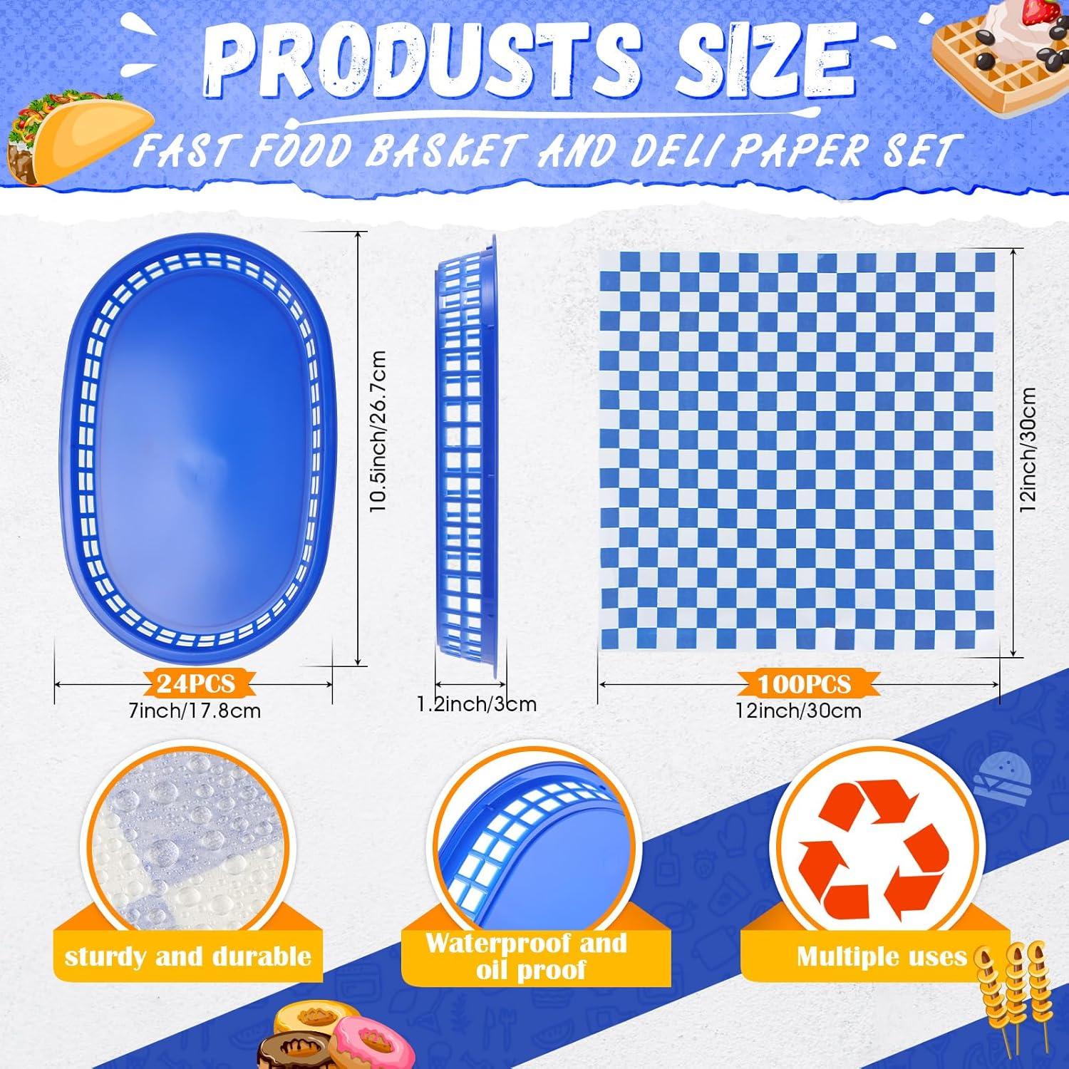 Cestas de Comida Rápida Uiifan 24 Pcs Azul con Forros Deli