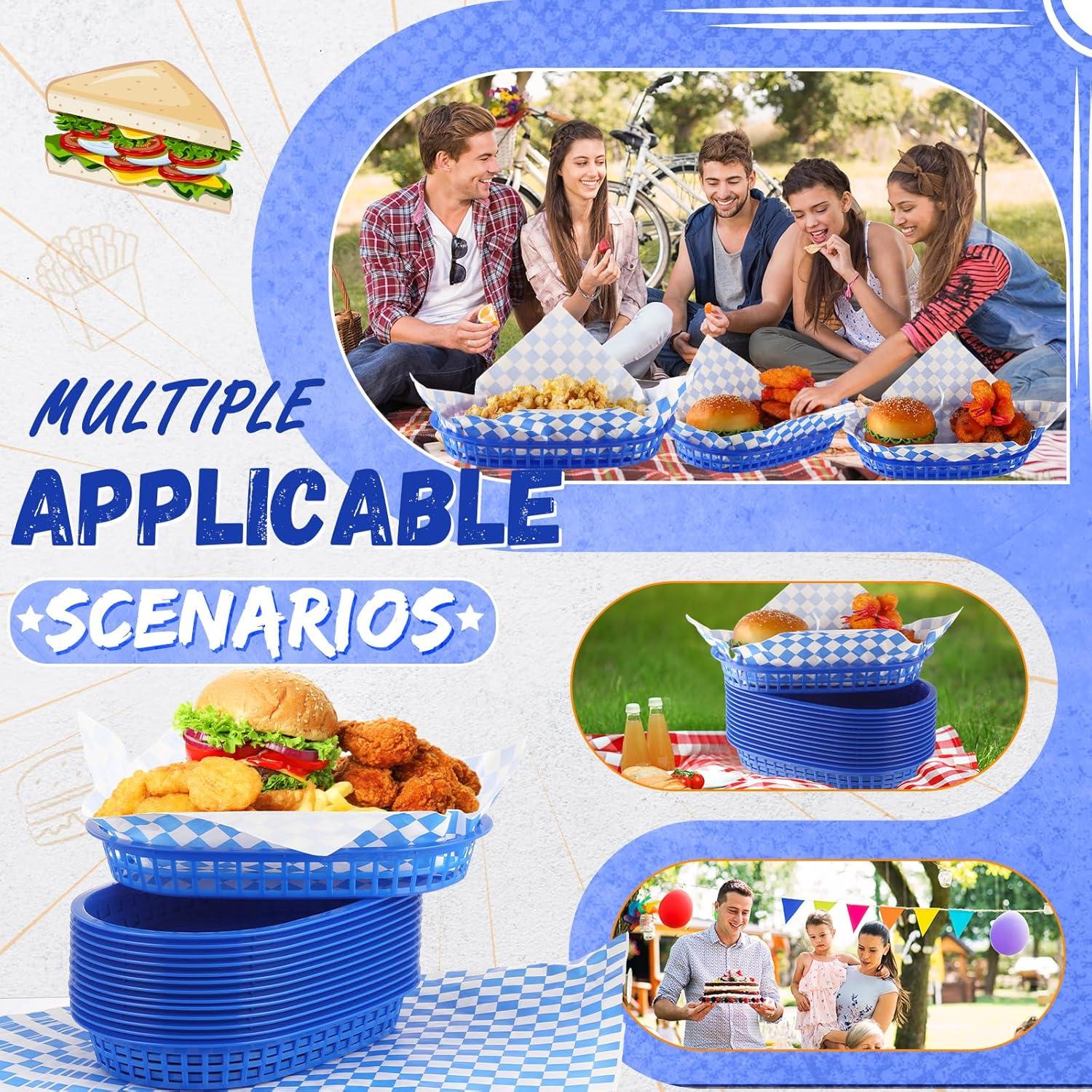 Cestas de Comida Rápida Uiifan 24 Pcs Azul con Forros Deli