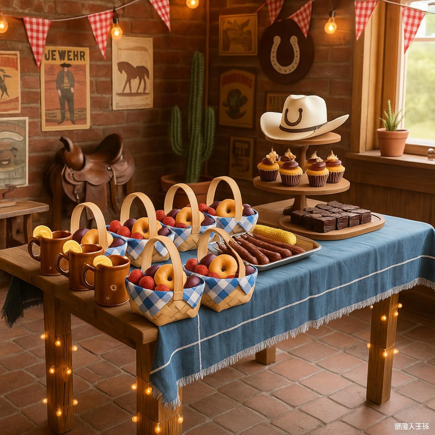 12 Mini Cestas de Madera Geelin con 20 Servilletas a Cuadros