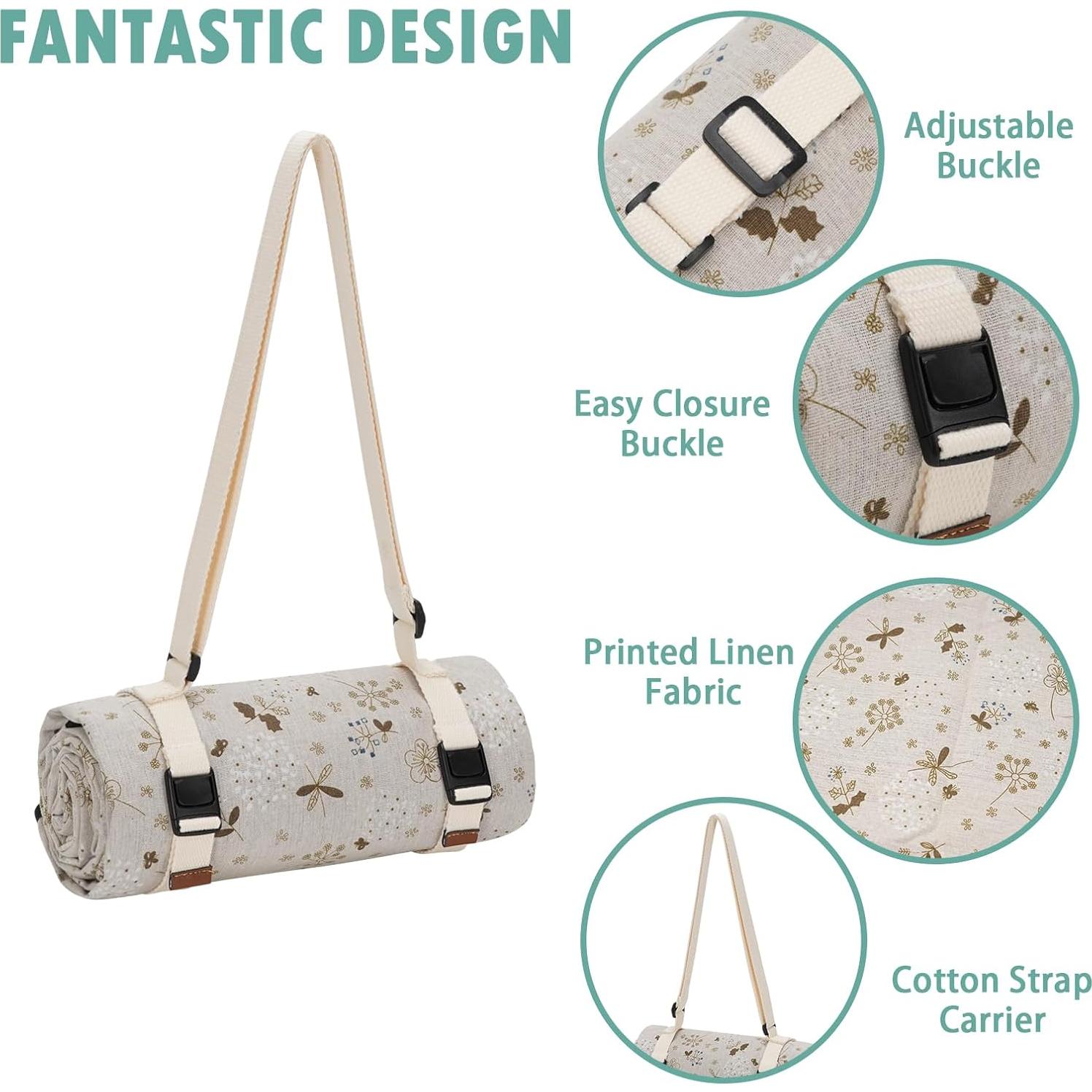 Manta de Picnic Grande WILLOW WEAVE Beige Impermeable 1.45x2.01m