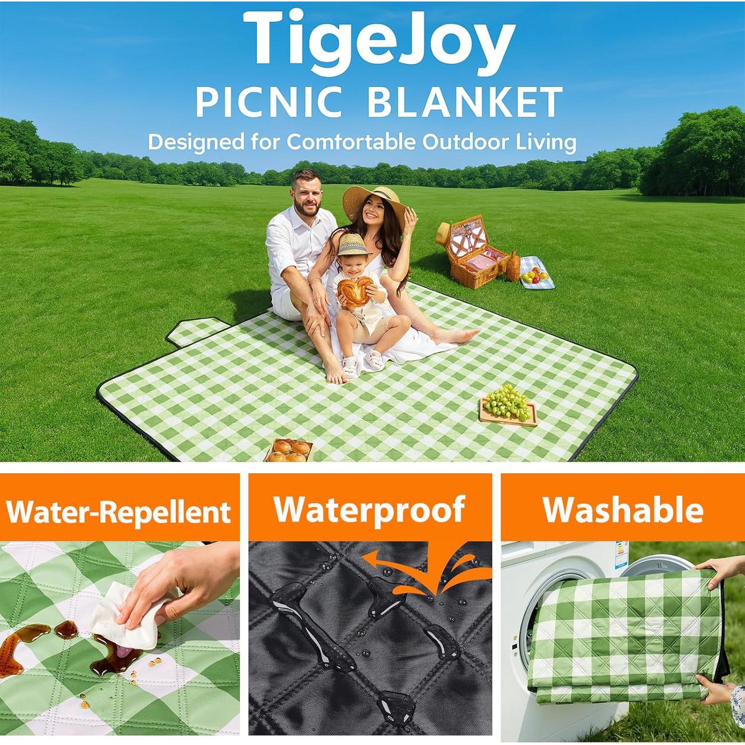 Manta de Picnic Plegable TigeJoy Impermeable 203x203cm Verde