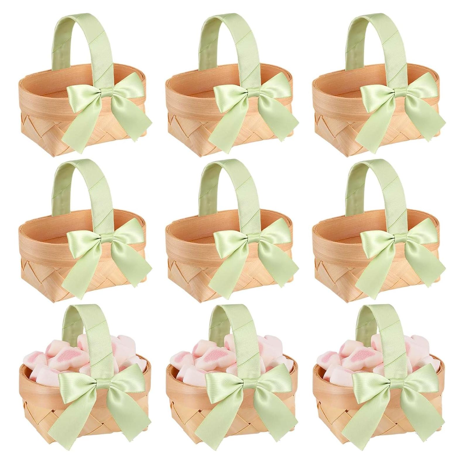 Cestas Mini Tejidas Geelin 12 Pcs Verde Salvia con Mangos