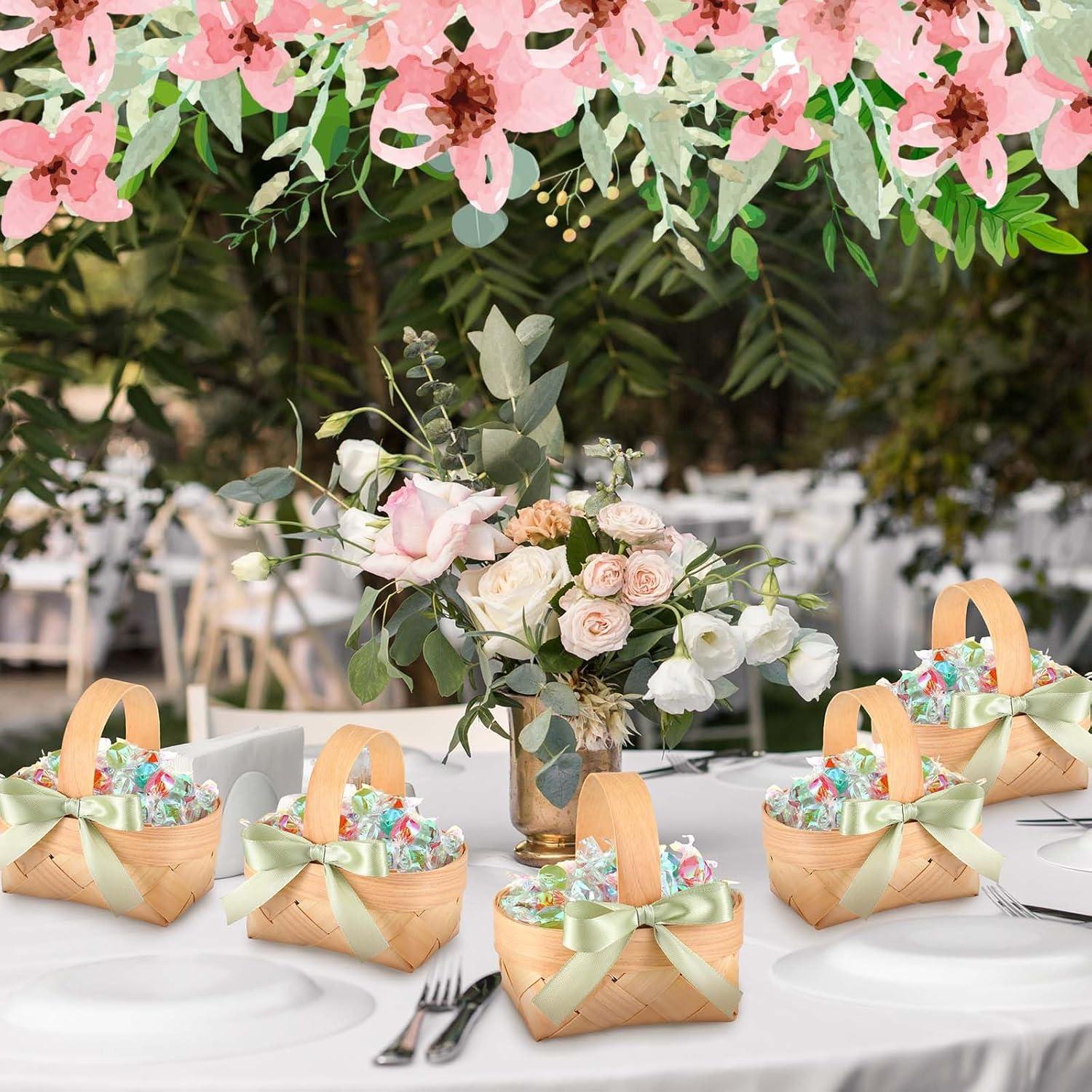 Cestas Mini Tejidas Geelin 12 Pcs Verde Salvia con Mangos